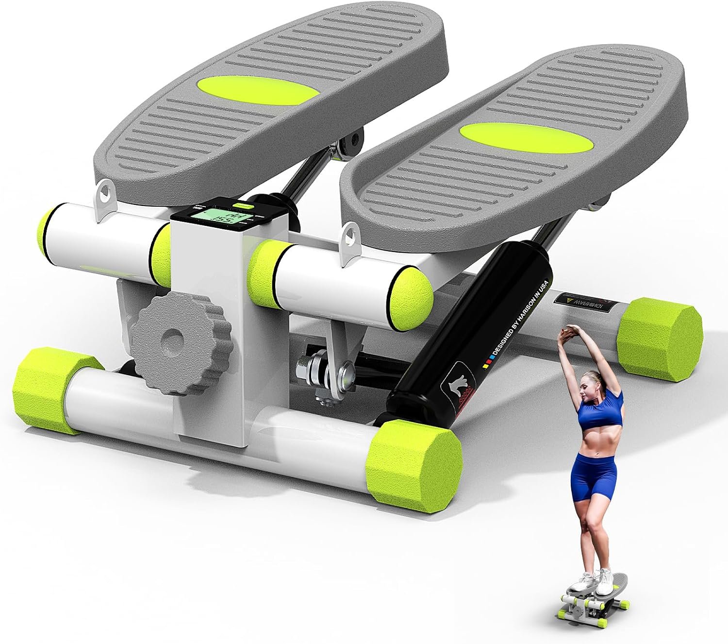 HARISON Mini Stepper with LCD Monitor, 330 LB Capacity for Home Cardio | Compact Stair Training Machine With Quiet Hydraulic Resistance, Portable Design For Under Desk Workouts & Small Spaces