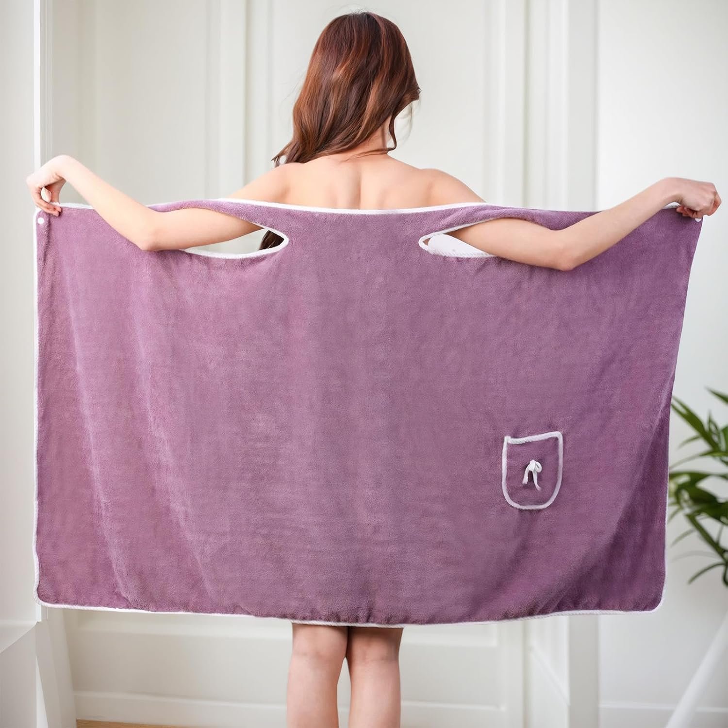 Unisex Bath Towel, Wearable After Bath Towel Set, Wearable Quick Dry Shower Gym Towel(53″ x 31″, Purple)