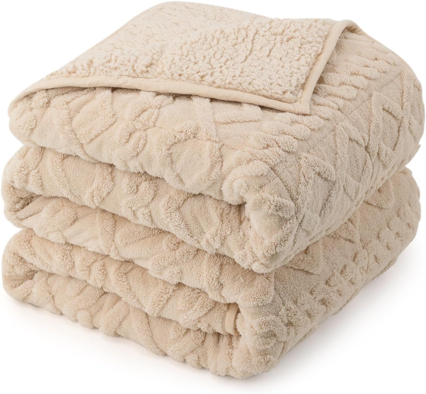 Drewin Weighted Blanket Queen Size 15lbs for Adults, Beige, 60 x 80 inches | Soft Jacquard Sherpa,Fluffy Cozy Sofa Throw Blankets for Sleep Natural and Calming,Machine Washable,Filled with Glass Beads