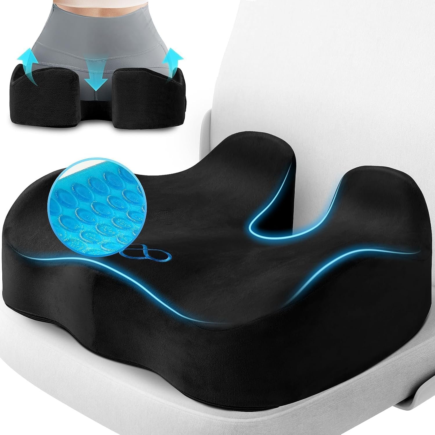 CushyOasis Seat Cushion, Gel Memory Foam Office Chair Cushions, (Black) | Anti-Slip Bottom & Removable Cover Tailbone Pain Relief Seat Cushion, Memory Foam Seat Cushion for Office