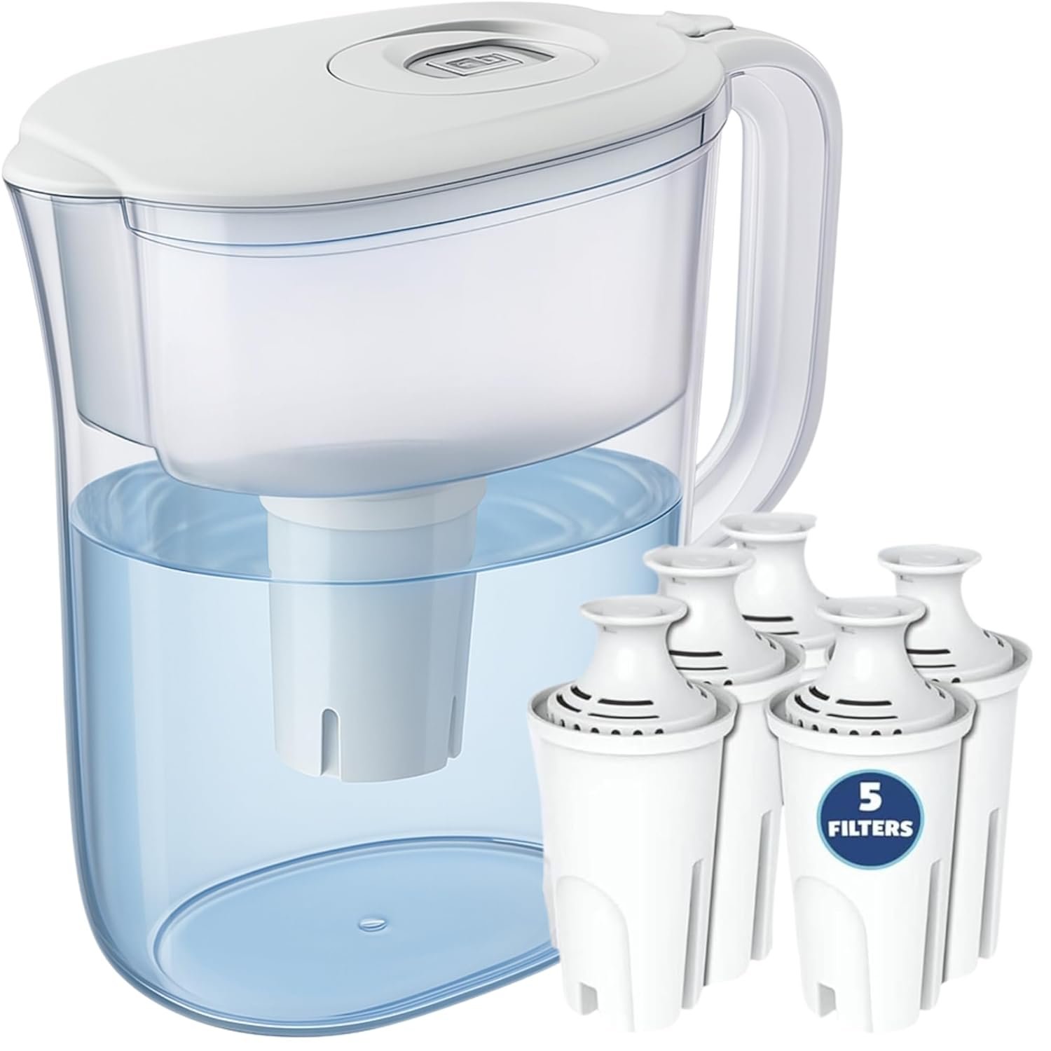 10-Cup Water Filter Pitcher with 5 Replacements, Electronic Change Reminder | Compatible Brita Water Pitcher Brita Filter Replacement