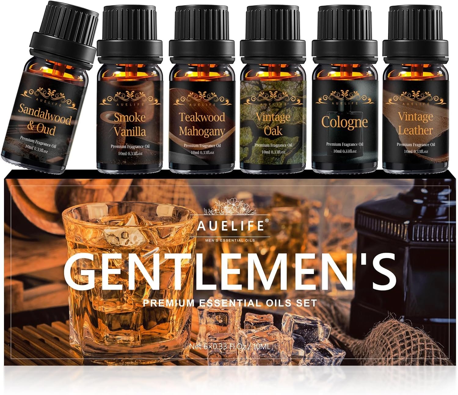 Men Essential Oils Set for Diffusers for Home, 6x10ml Scented Oil | Masculine Essential Oil for Candle Making, Aromatherapy Gift Set for Men, Mahogany, Sandalwood,Cologne,Smoke Vanilla, Leather