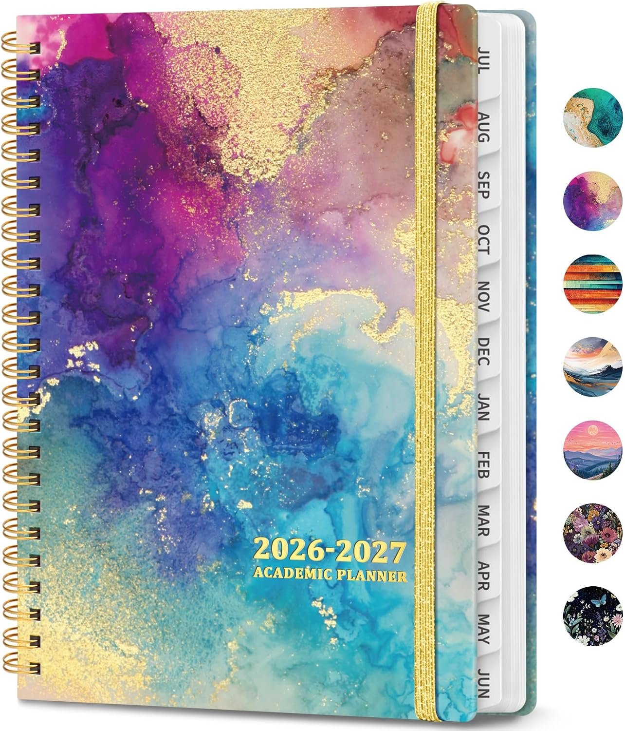Planner 2026-2027, Weekly & Monthly Academic Calendar, Jul 2026 – Jun 2027 | Hardcover, Monthly Tabs, Spiral-Bound, Inner Pocket, Perfect for Home, Office & School, A5 (6.4″ x 8.5″), Gold