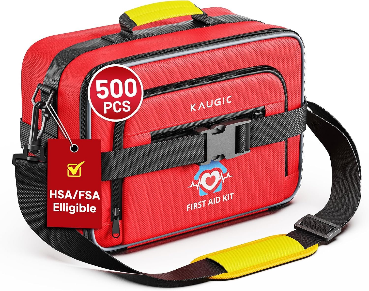 KAUGIC 500PCS First Aid Kit for Travel, Camping, Home | Well-Organized Emergency Kit, Survival & First Aid Supplies, for Car, Business, College Dorm, Office, FSA-HSA