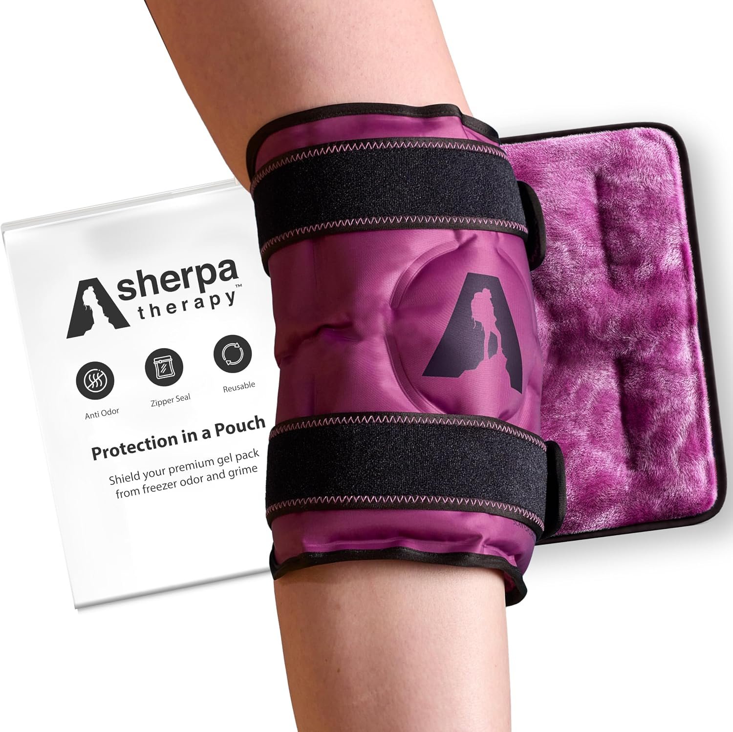Flexible Knee Wrap Hot and Cold Gel Pack 10″ x 12.5″ | Reusable heating pad & flexible freezer pack for leg injuries and knee pain relief, wraps for hands-free use, purple
