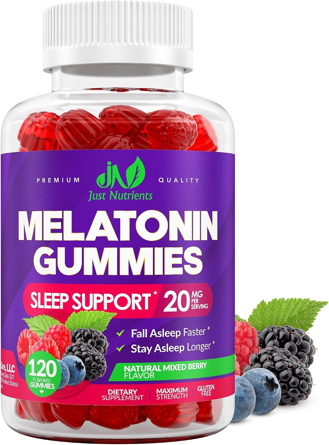 Melatonin 20mg Gummies (120 Count) – Maximum Strength Sleep Support for Adults with 10mg of Melatonin Per Gummy – Gluten-Free, Vegetarian, Great Tasting Mixed Berry Flavor – 60 Servings