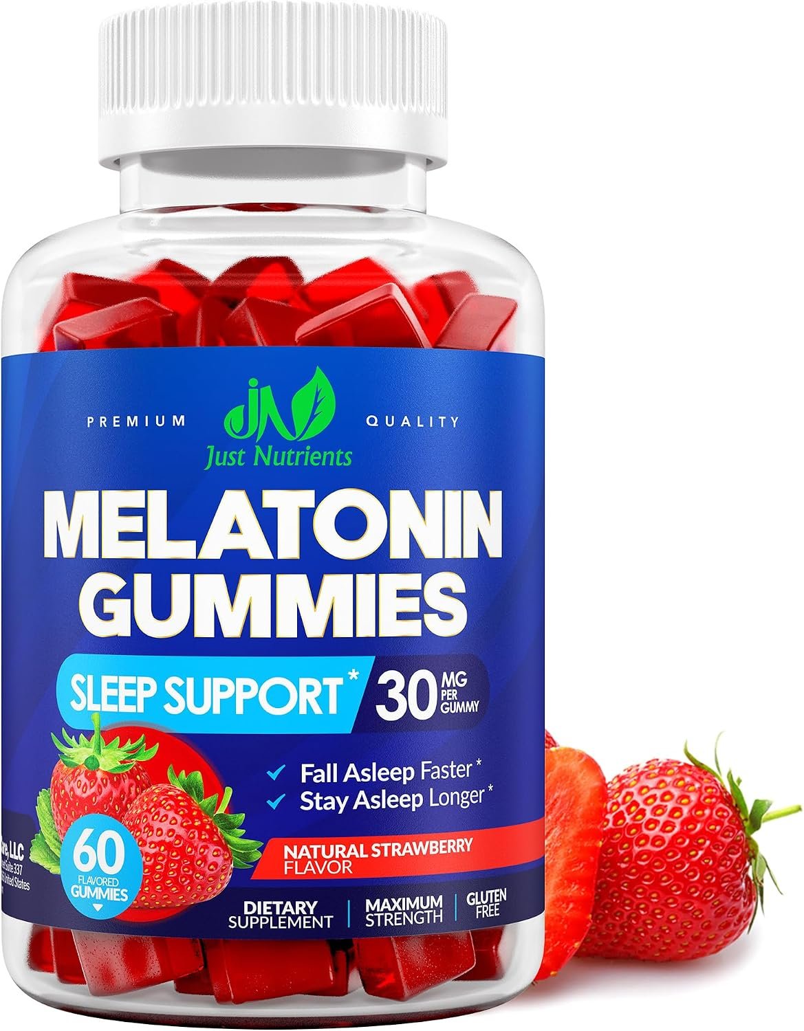 Melatonin 30mg Gummies for Adults (60 Servings) – Maximum Strength Sleep Support with 30mg of Melatonin Per Gummy – Gluten-Free, Sugar-Free, 100% Vegetarian, Strawberry Flavor – 60 Gummies