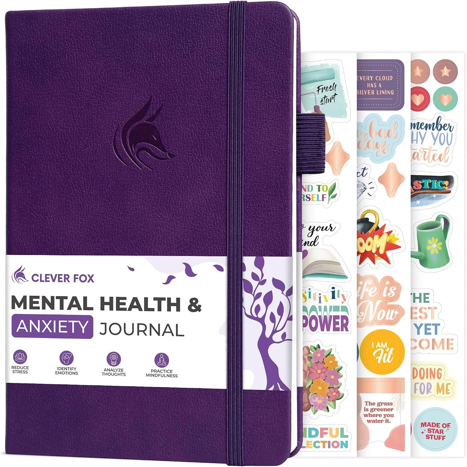Clever Fox Mental Health & Anxiety Journal CBT Prompts 5.8×8.3 Purple | Guided self-care diary for women, men & teens, Self-help therapy, feelings & mood tracker, dbt workbook for stress relief