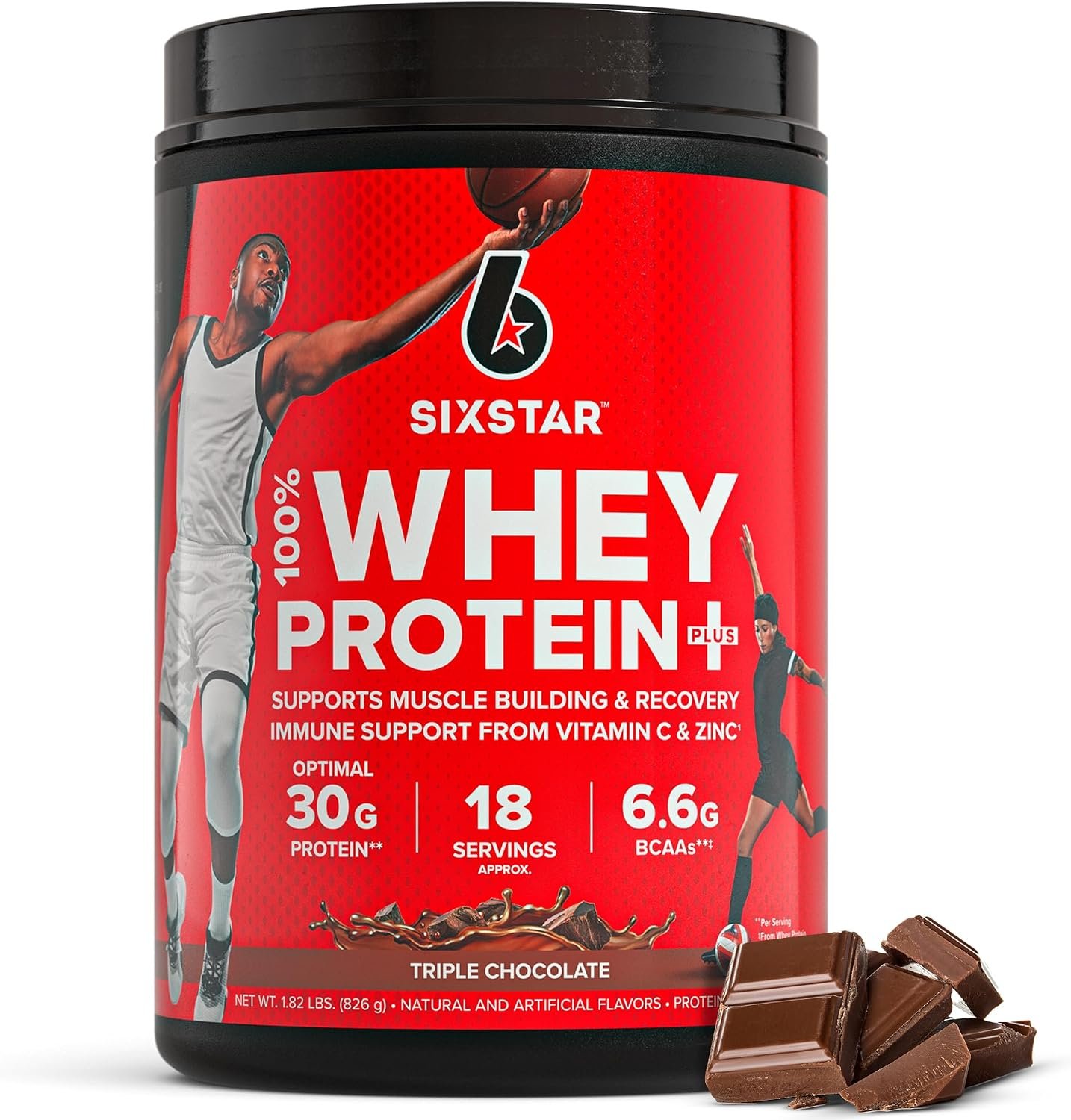 Six Star Whey Protein Powder Plus – Triple Chocolate, 1.82LB | Muscle Building & Recovery Formula with Whey Protein Powder, BCAAs, 30g Protein – Post-Workout Supplement