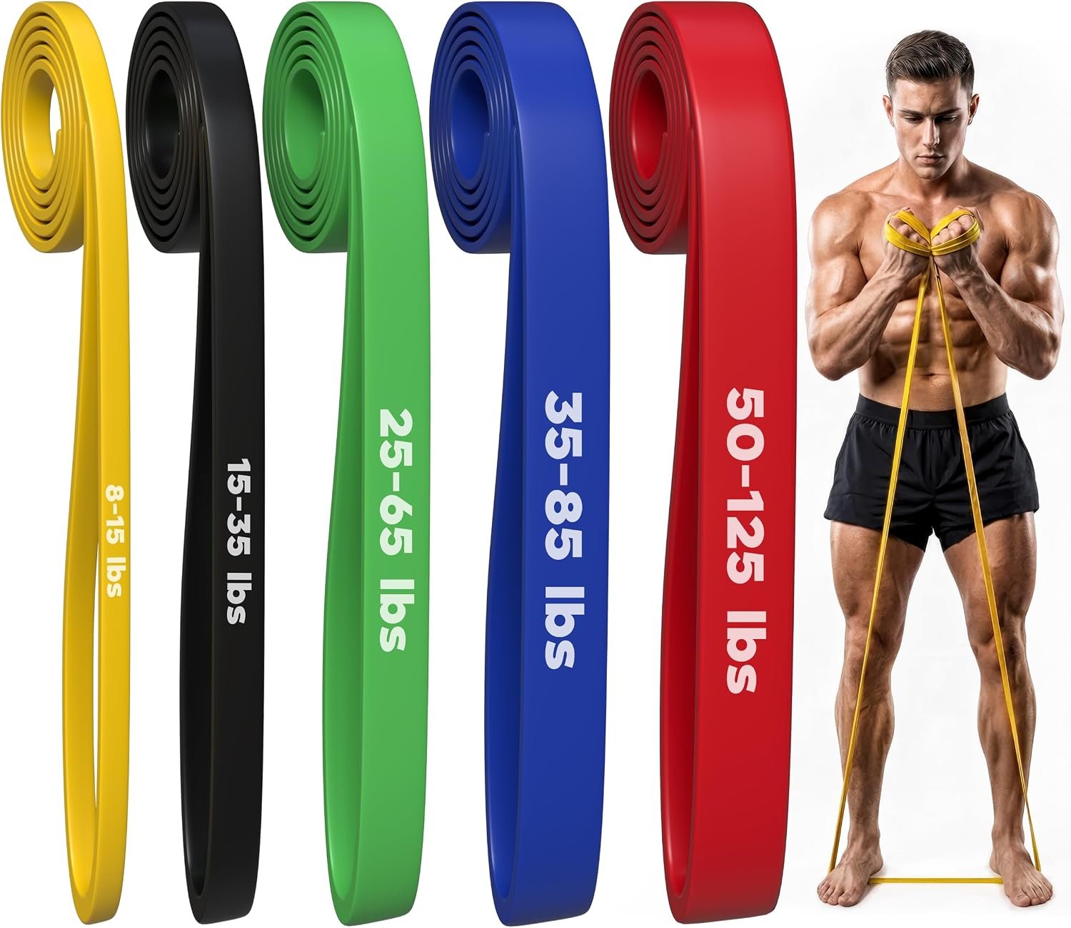 Pull Up Resistance Bands Set of 5 (8-125 lbs) Heavy Duty Workout Bands | 8-125 lbs resistance range Pull-up assistance Strength training Physical therapy exercises