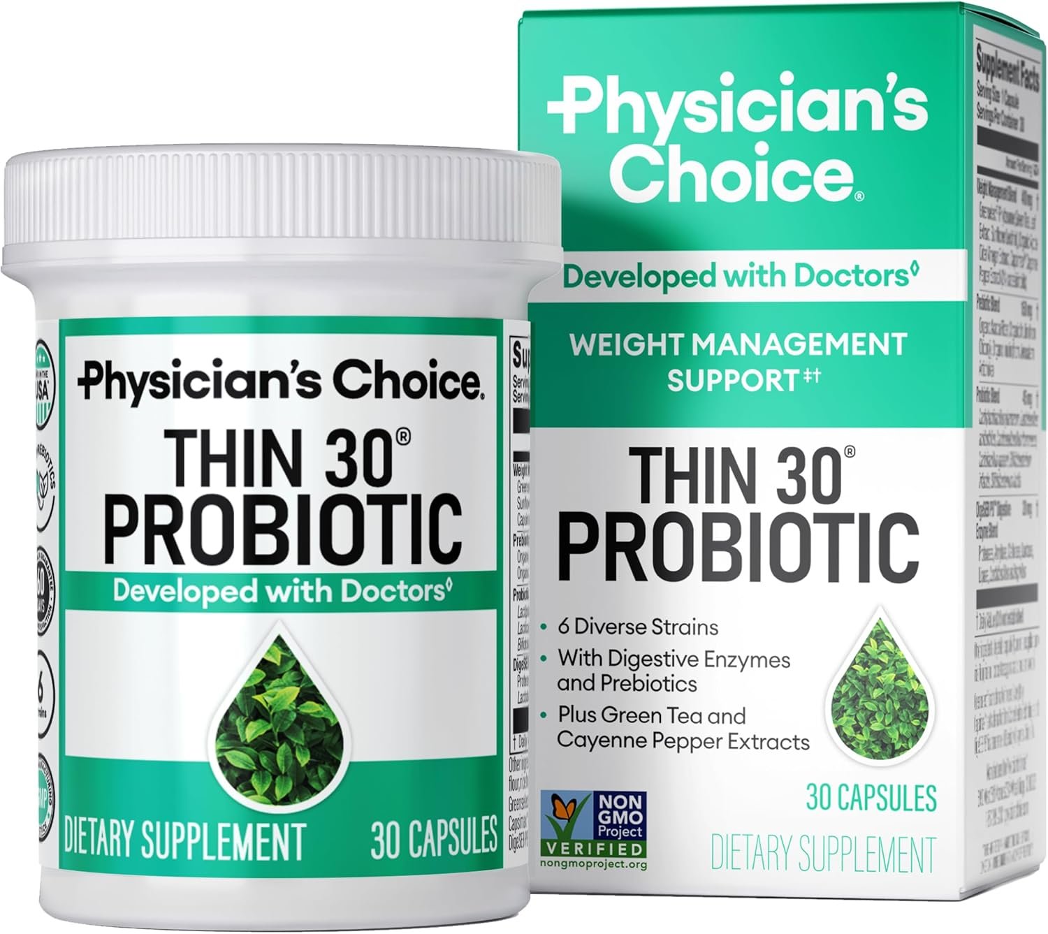 Physician’s CHOICE Probiotics for Weight Management & Bloating, 30ct | 6 Probiotic Strains, Prebiotics, Cayenne, & Green Tea for Gut Health, Bloating Relief, & Weight Management for Women & Men