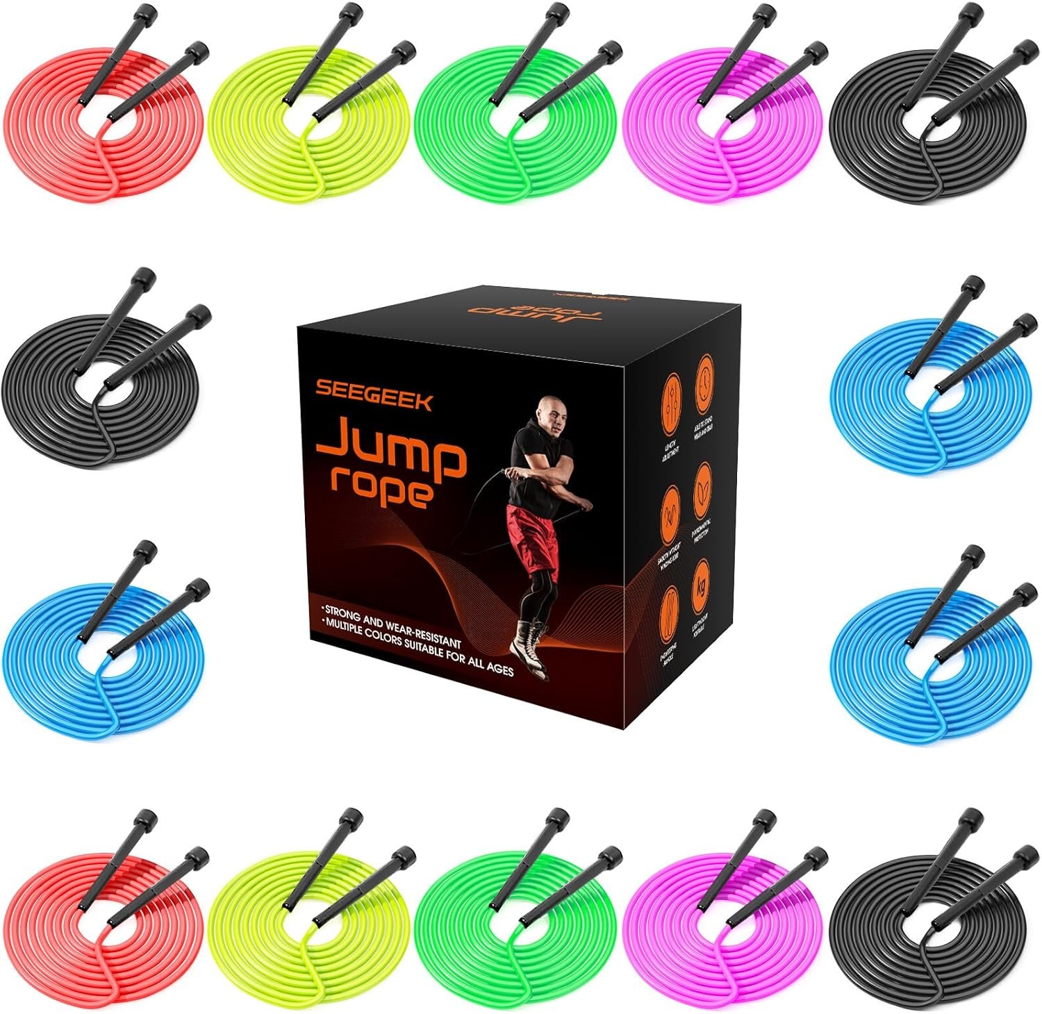 14 Pack Adjustable PVC Jump Rope for Cardio Fitness – Versatile Jump Rope for Women Men Kids Christmas Gift -Tangle-Free for Keeping Fit, Training, Workout