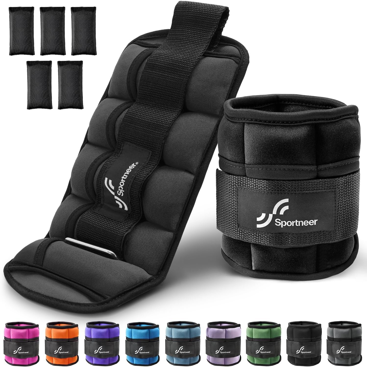 Sportneer Adjustable Ankle Weights, 2-7 lb per Pair, Removable Weights | Adjust from 1-3.5LB each, Soft neoprene for women, men with secure straps for running, Pilates, home workouts, gym, therapy.