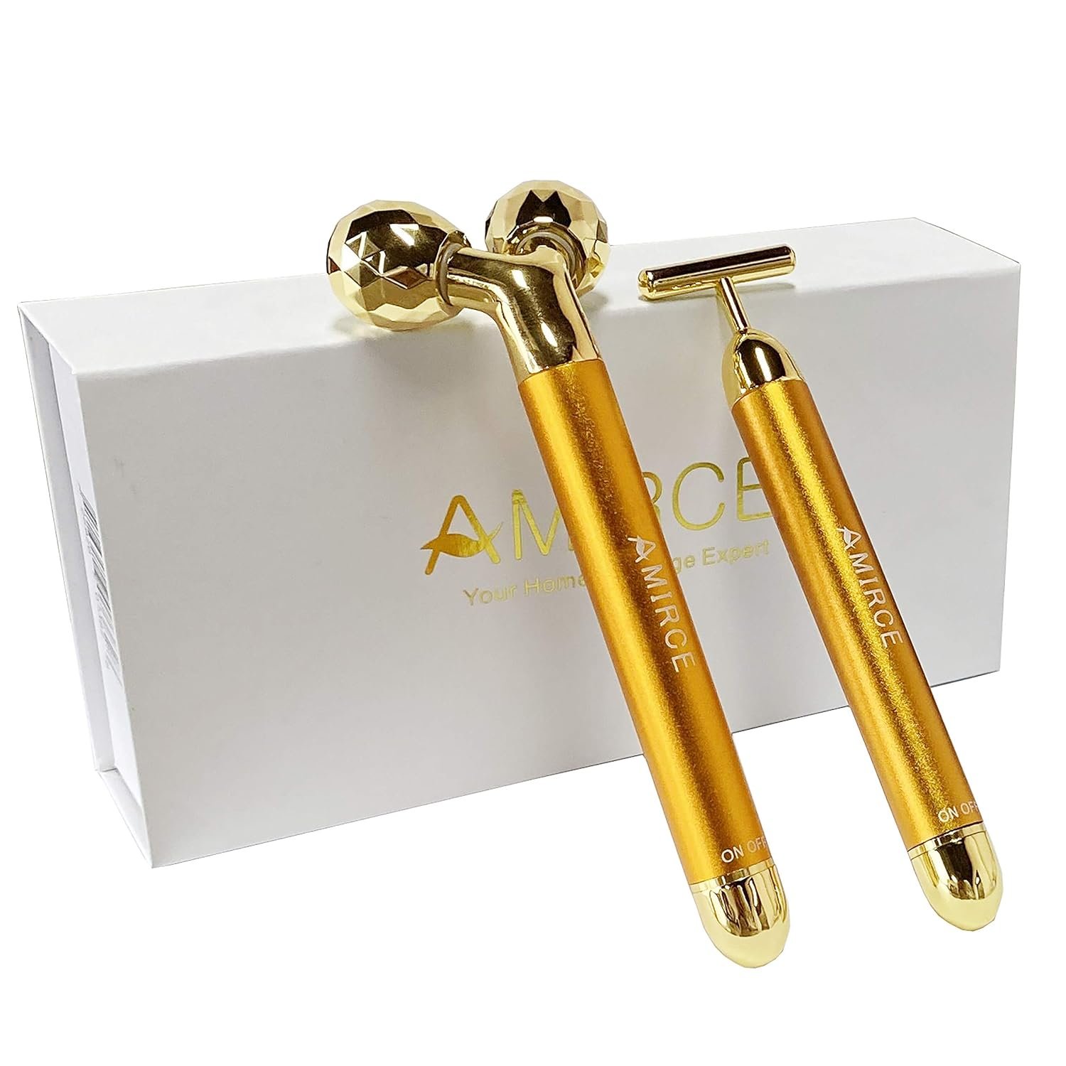 Face Massager Facial Roller Kit | Electric, Golden 3D V Type Facial Roller and T Shape Massager with Gentle Vibration, for Lymphatic Drainage Skincare Ritual
