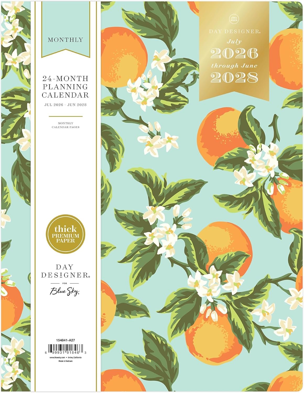 Blue Sky 2026-2028 Monthly Academic Planner, 8.5″x11″, Orange Blossom Mint | 24-Month, July 2026 – June 2028, Flexible Cover, Stapled Binding, Academic Year, Day Designer