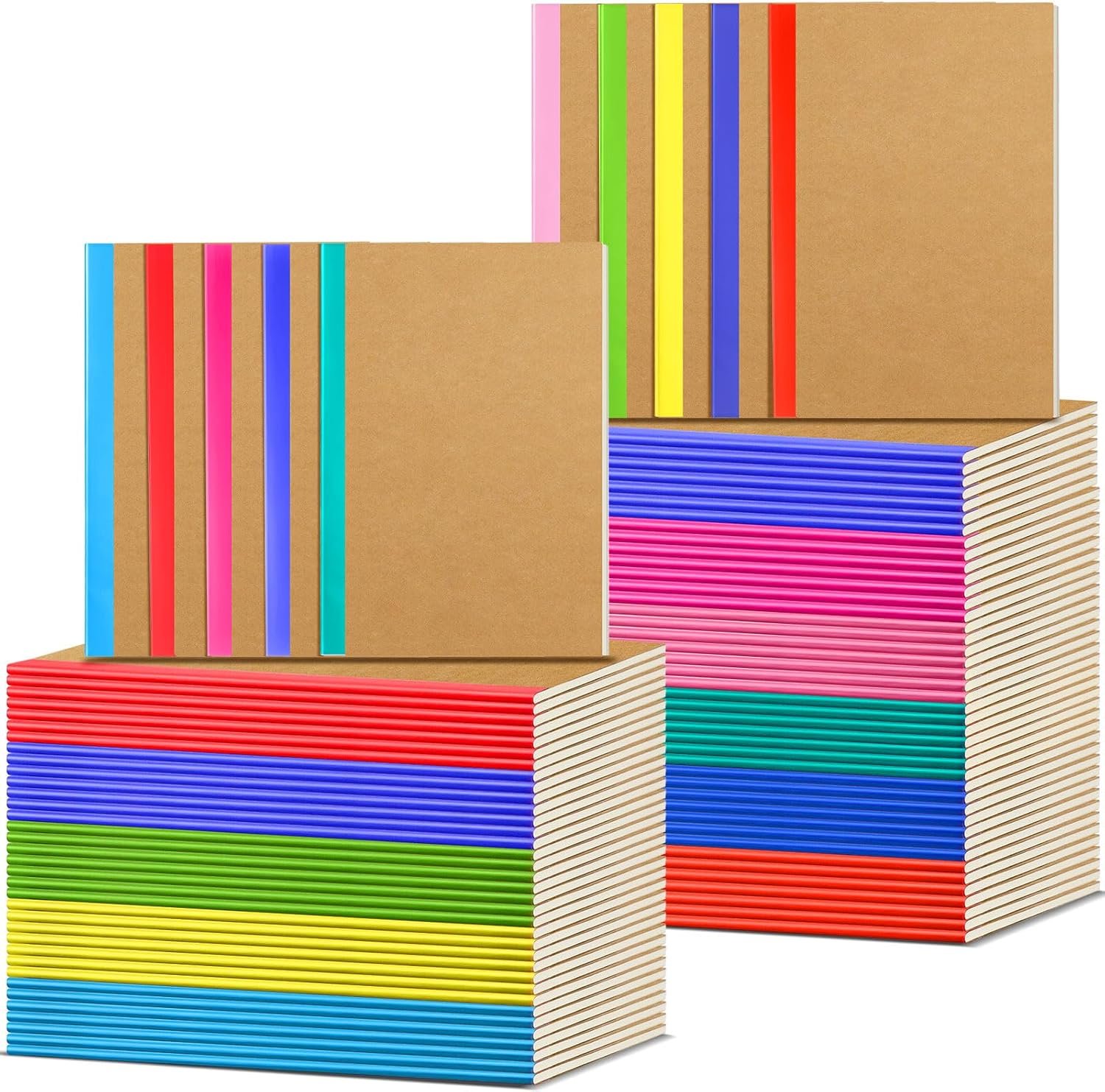 Handepo 100 Pack A5 Composition Notebooks Bulk 5″x8″ Wide Ruled Notebook | 60 Pages Journals, Composition Notebooks for Primary K-2, Soft Cover Kraft Notebooks for Students, Back to School Supplies