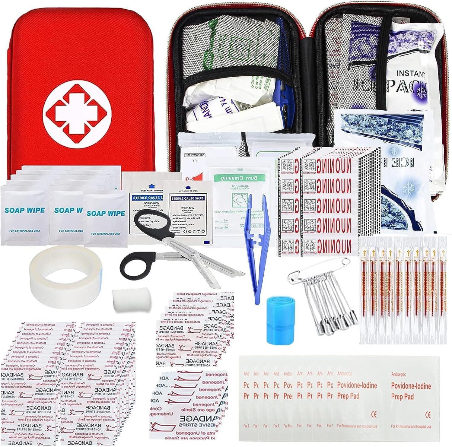 First Aid Kit 277PCS Car Home Camping Essentials Red Emergency Kit YIDERBO | School Supplies,Dorm Room Essentials,Survival Kit,Travel Essentials,Outdoor Adventure,Office Hiking Portable,Refill Supplies