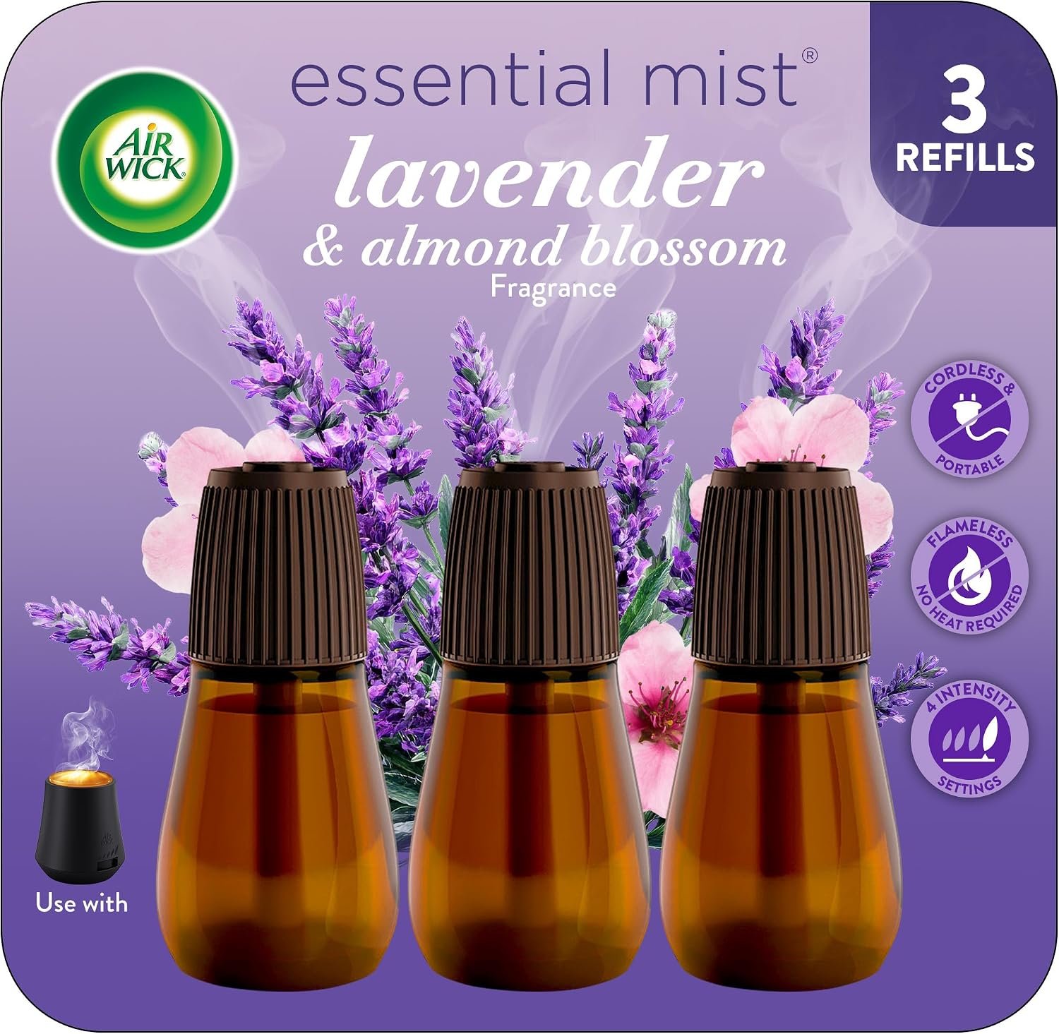 Air Wick Essential Mist Refill, Essential Oils Diffuser, Lavender and Almond Blossom, 3 ct, Air Freshener, Aroma diffuser