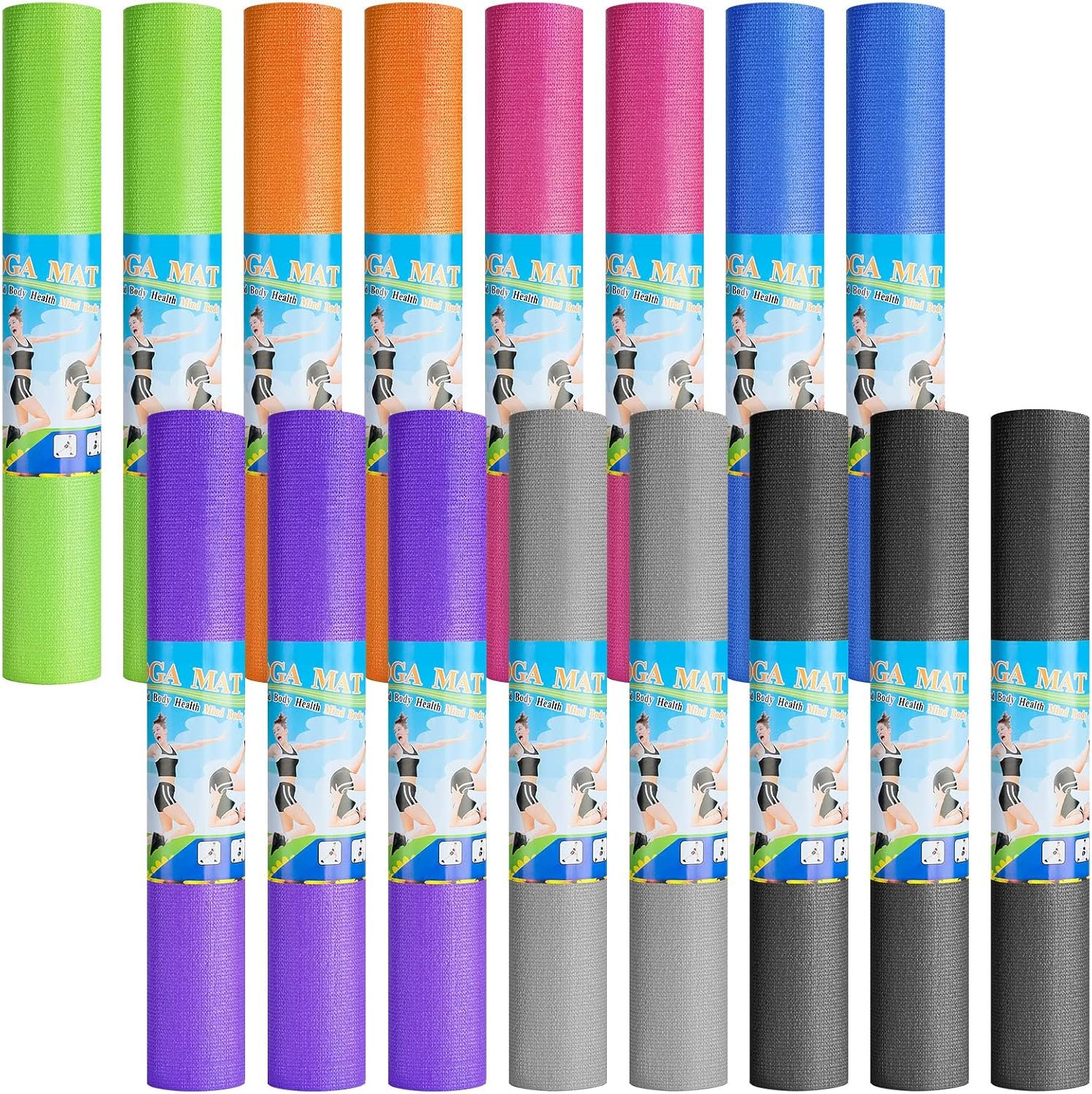 Funtery 3 mm Thin Yoga Mats Bulk, 68 x 24 Inches Lightweight PVC Exercise Mats Non Slip Workout Fitness Pads for Yoga Pilates Stretching Classes Gym Home Studio