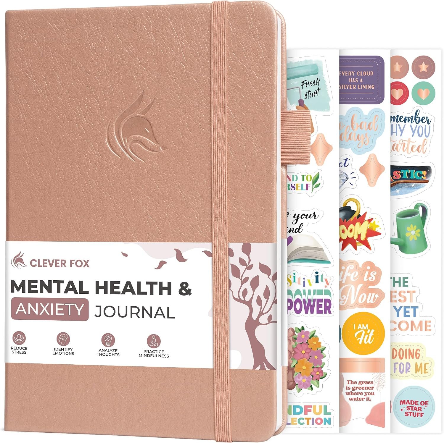 Clever Fox Mental Health & Anxiety Journal CBT Prompts 5.8×8.3 Rose Gold | Guided self-care diary for women, men & teens, Self-help therapy, feelings & mood tracker, dbt workbook for stress relief