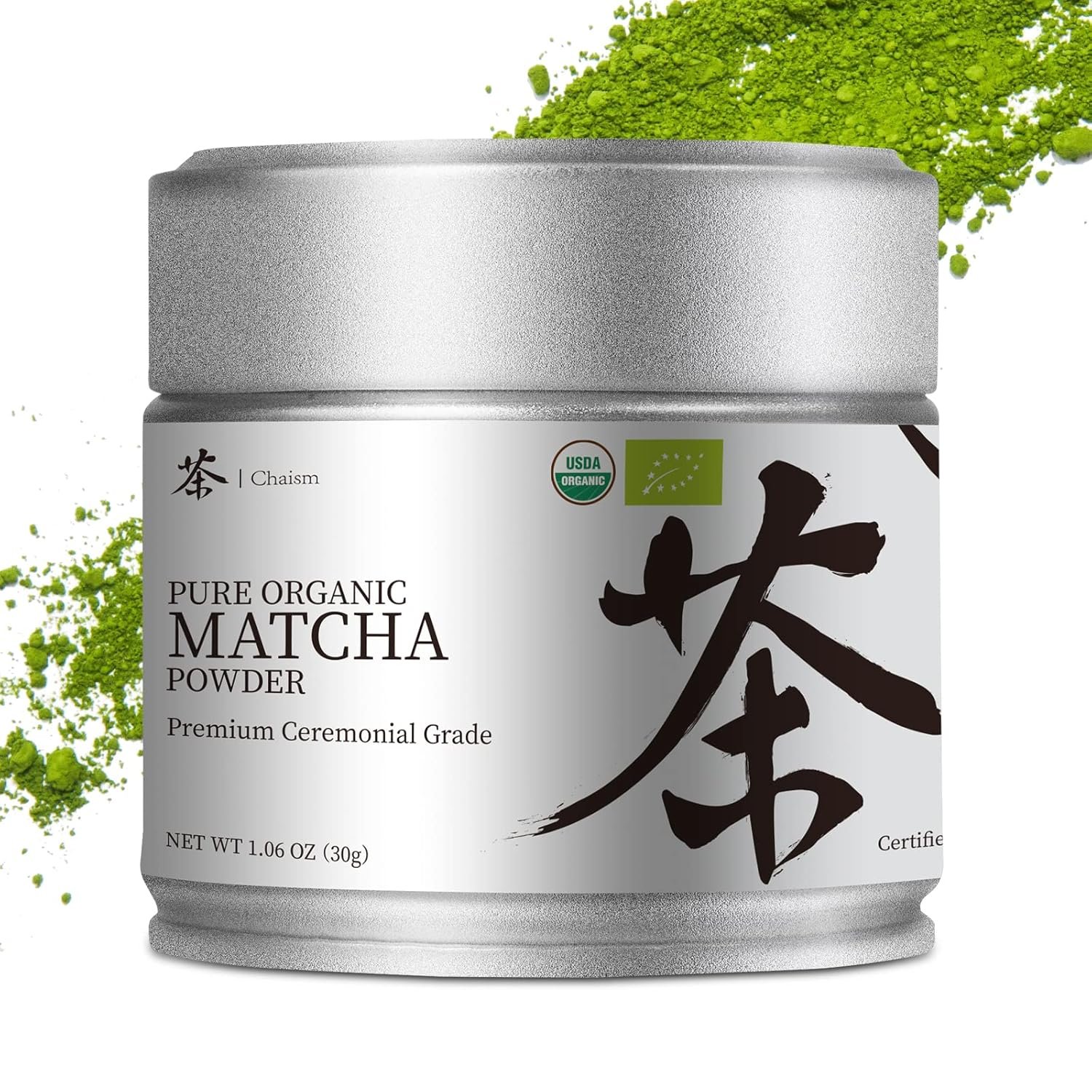 Chaism Ceremonial Grade Matcha Powder Organic | First Harvest Rich Smooth Umami Flavor, Vegan Gluten-Free Unsweetened for Latte Smoothies, 1.06oz Tin
