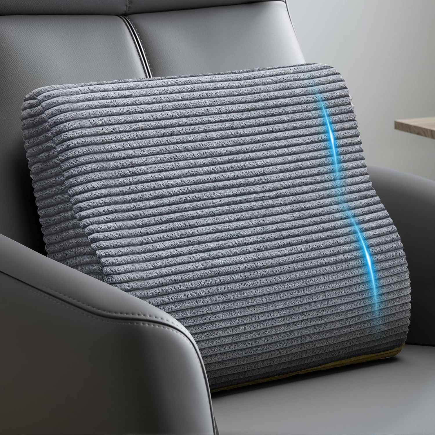 Lumbar Support Pillow for Recliner Chair/Accent Chair/Couch, Washable Cover | Large Memory Foam Back Support Cushion for Elderly, Ergonomic Backrest Pillow for Back Rest/Pain Relief/Reading, Gray