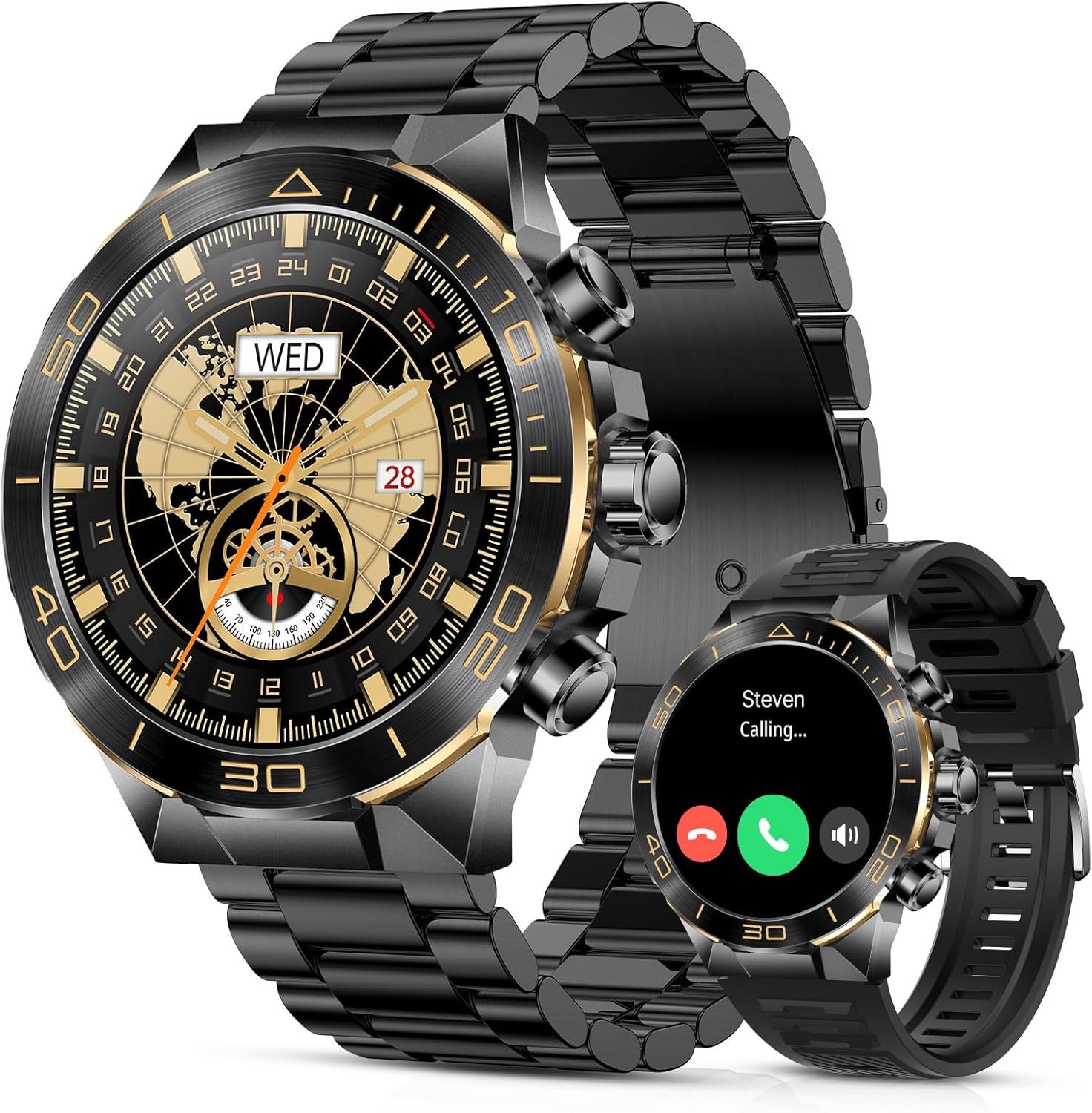 SOUYIE Luxury Smart Watch for Men Bluetooth Call, 1.43″ AMOLED, iOS/Android | 400mAh Heavy Duty Men’s Smartwatch Heart Rate Blood Oxygen Blood Pressure Sleep Monitor Pedometer 2 Straps Fitness Tracker