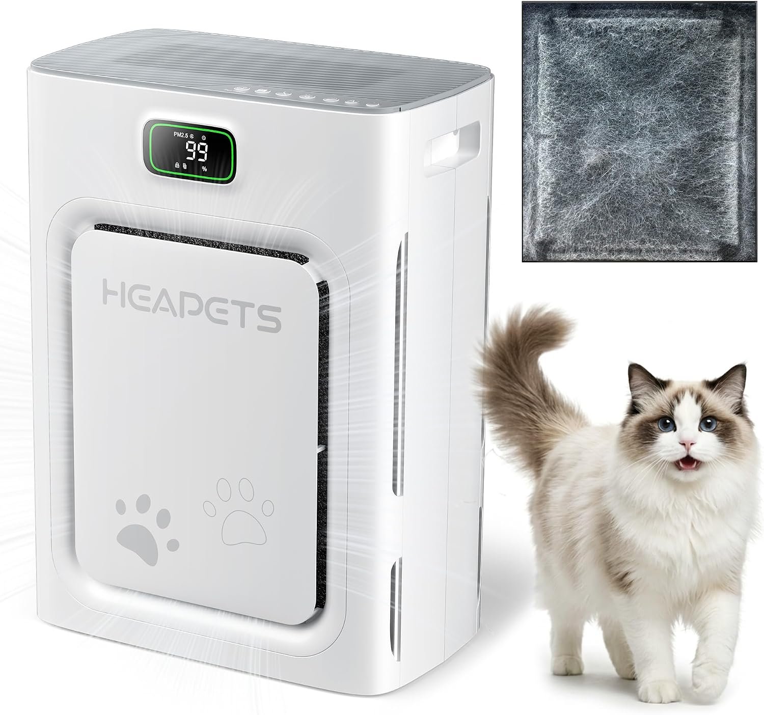 Pet Air Purifier for Home Large Room 2500 Sq Ft, H13 HEPA Double-Sided Filter with Washable Pre-filter, Adsorbs Pet Hair Dander Odor Allergies Smoke Dust,PM2.5 Air Quality Monitor,Auto Mode,P358 Grey