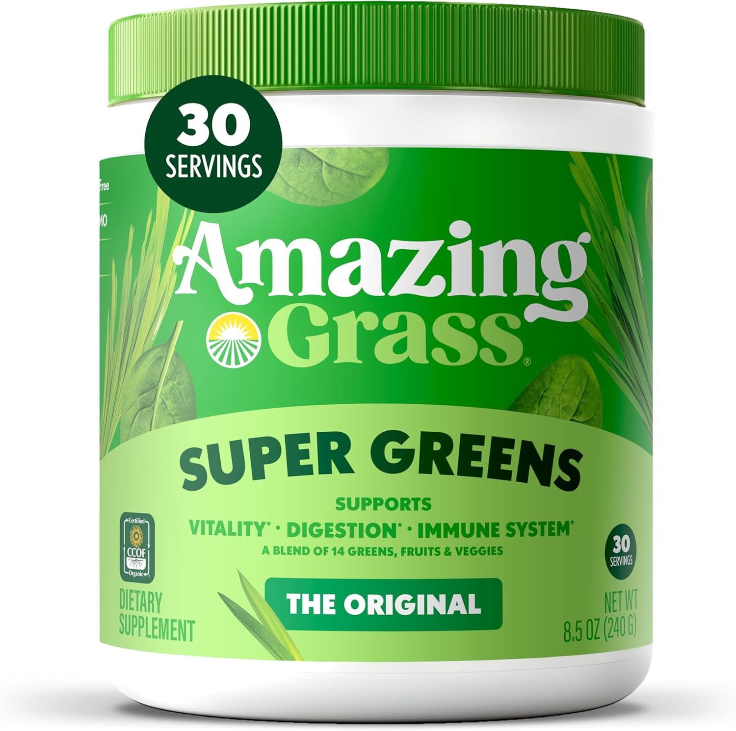 Amazing Grass Super Greens Powder Original, 30 Servings, 8.5 oz | Organic Greens Superfood Powder with Spirulina, Beet Root, Probiotics & Digestive Enzymes to Support Digestion