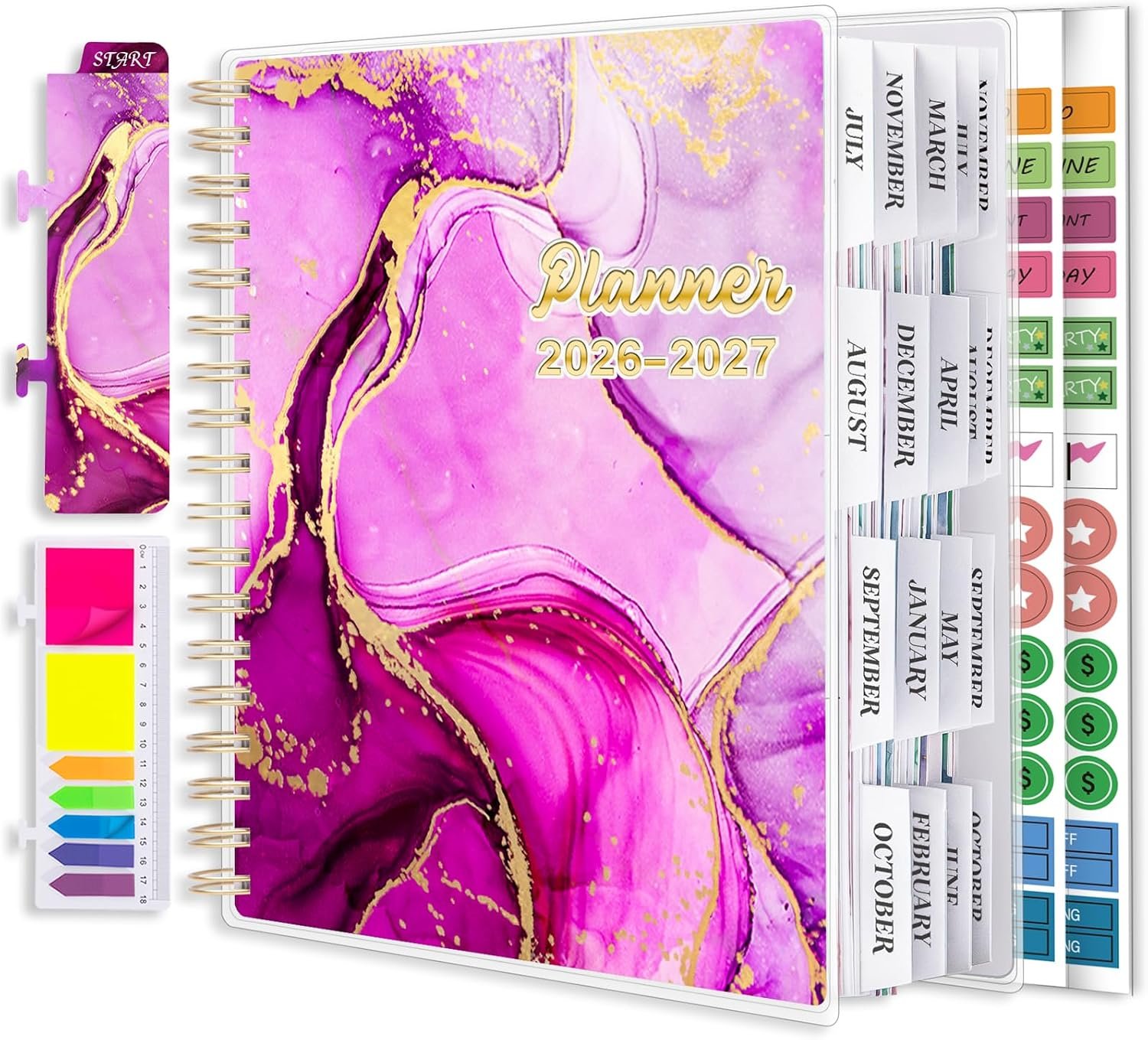 Planner 2026-2027, 18 Months Academic Daily Weekly Monthly Calendar Planner | July 2026 – Dec 2027, 7.9″ x 9.8″, Agenda Organizer Book with Tabs, Inner Pocket, Bookmark, Stickers, Sticky Note Set