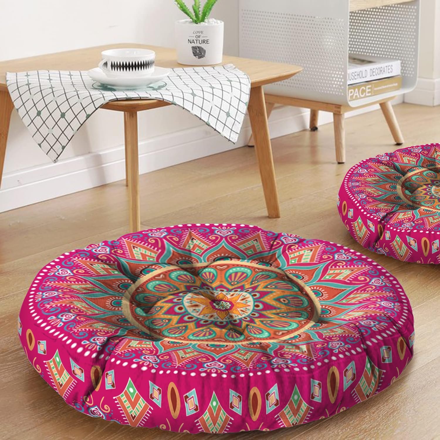 Mandala Meditation Cushion, Boho Meditation Mat, Meditation Pillows for Sitting on Floor, Cushions for Sitting in Home and Outdoor, Round Floor Pillows Cushion Seating for Yoga Accessories 22” X 22”