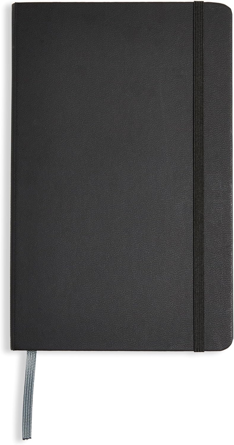 Amazon Basics Classic Lined Writing Notebook for Note Taking and Journaling, Hardcover with Elastic Closure, 240 Pages, 5″ x 8.25″, Black