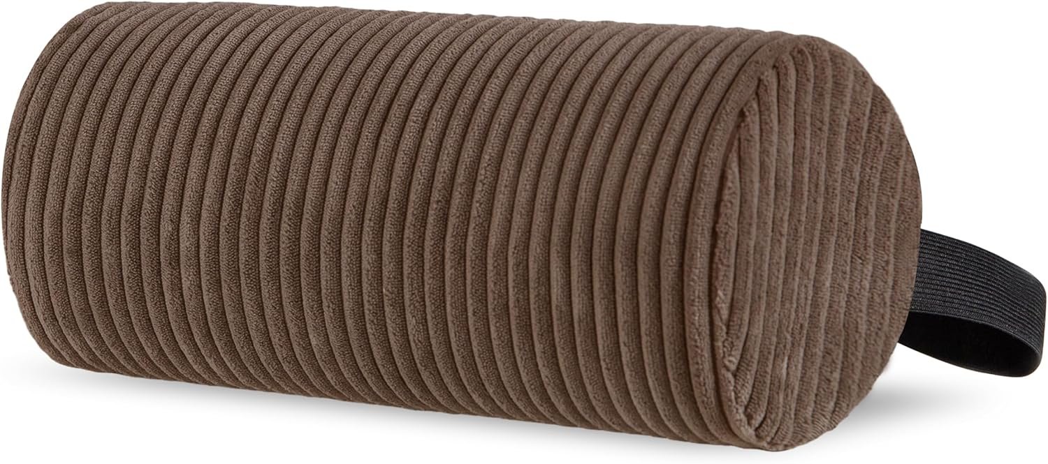 HIGOGOGO Lumbar Roll Lumbar Support Pillow for Office Chairs, Cars, and Gaming Chairs, Back Cushion with Washable Cover & Adjustable Strap to Relieve Back Pain and Improve Posture, 11″x6″x5″, Brown