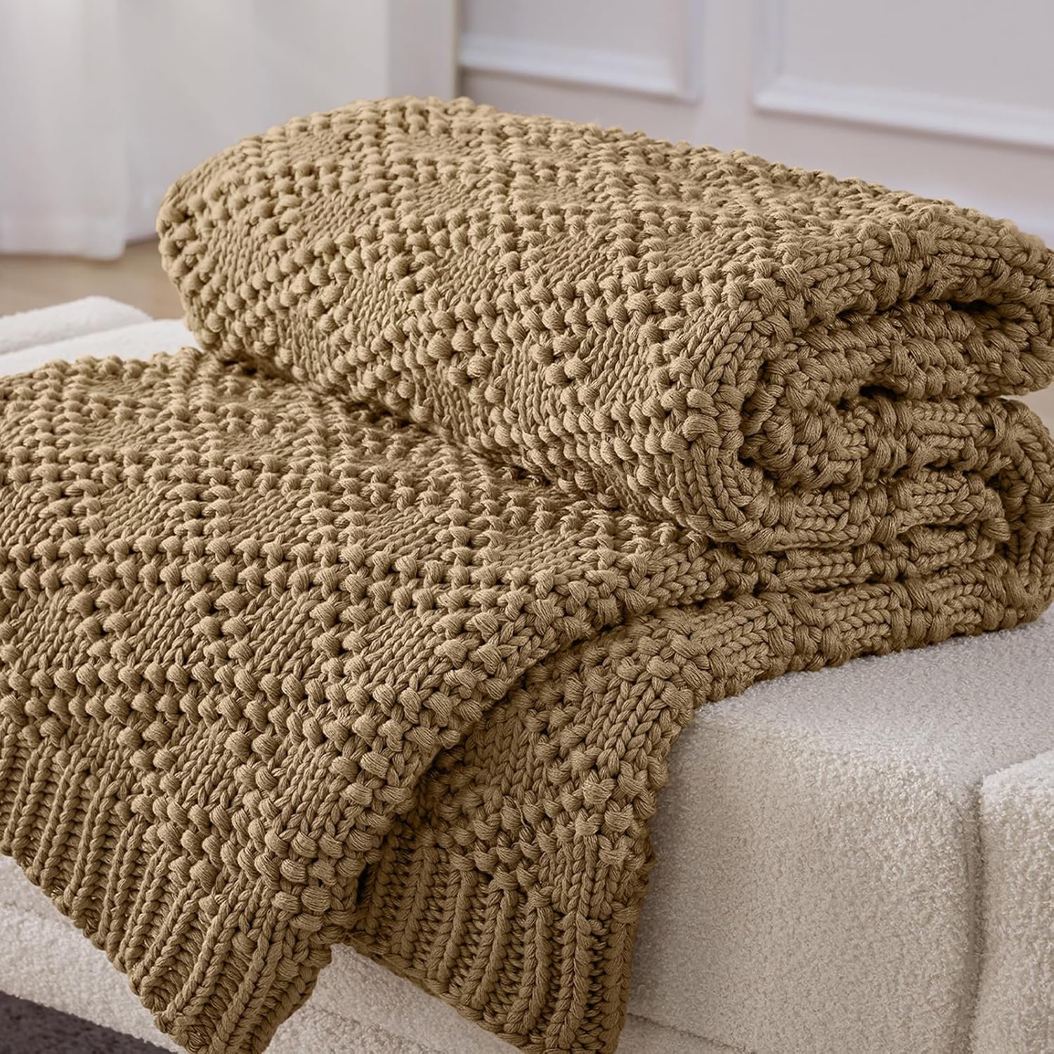 Anysay Knitted Weighted Blanket for Adult,Chunky Knit Throw 60”*80” 20lbs | Cooling Weighted Blanket for Sleep Breathable Machine Washable Fall Heavy Blanket for Room Decor(Queen）