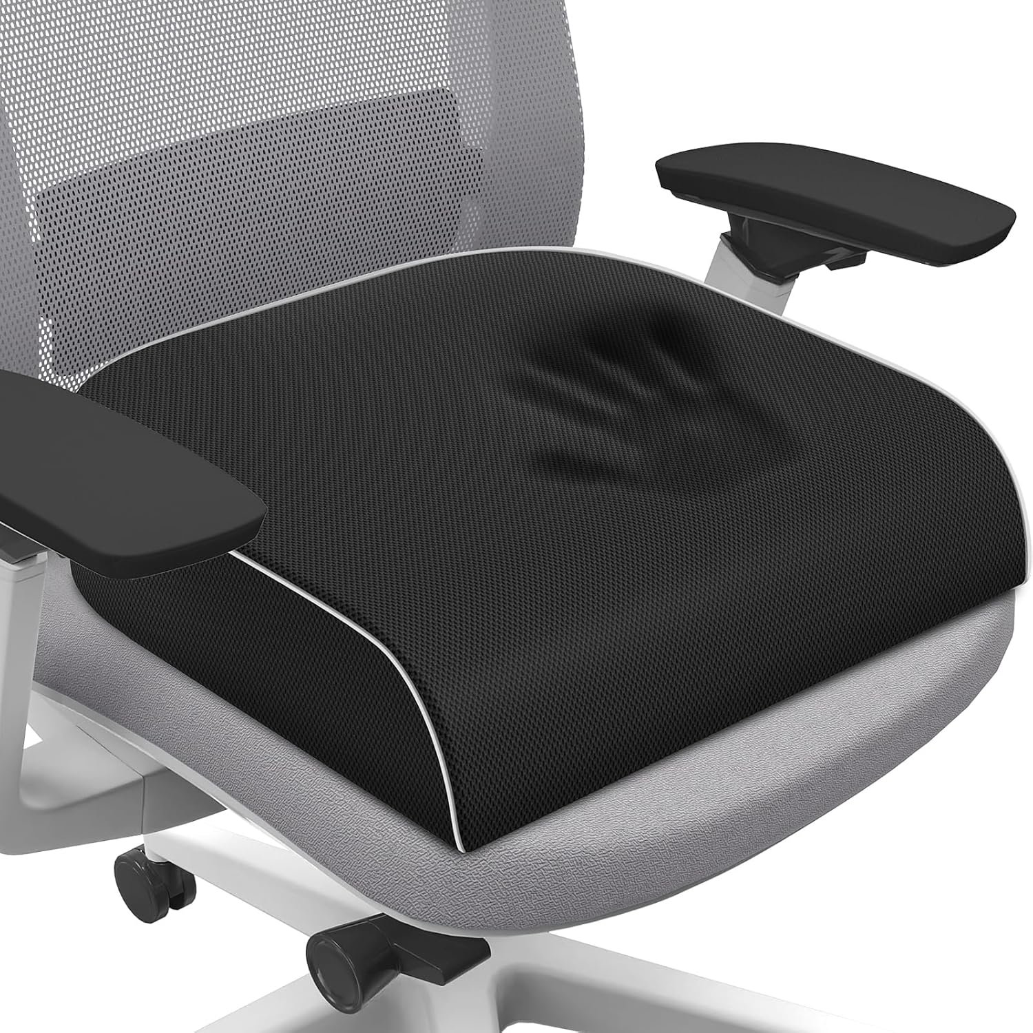 SweetSlubr Seat Cushion, Chair Pad, Memory Foam Large Cushion | Office Chair Cushion for Tailbone Pain Relief, Non-Slip Cover, Soft Support for Office Chair, Car Seat, Airplane,Large/Black