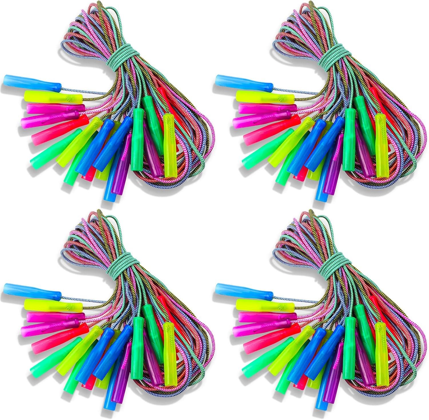 Honoson 100 Pcs Rainbow Jump Rope Bulk Gift for Kids 7.8ft Nylon Stripe Ropes with Handle Adjustable Colorful Party Favor Operation Christmas Item Gift Boxes Outdoor Exercise Fitness (Multicolor)