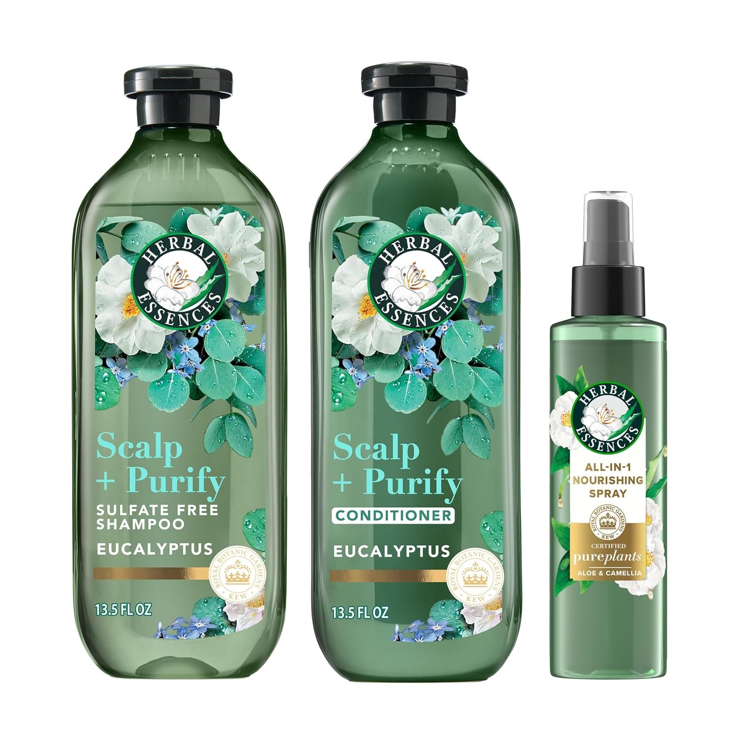 Herbal Essences Scalp + Purify Eucalyptus Sulfate Free Shampoo and Conditioner, and All-in-One Nourishing Spray Set