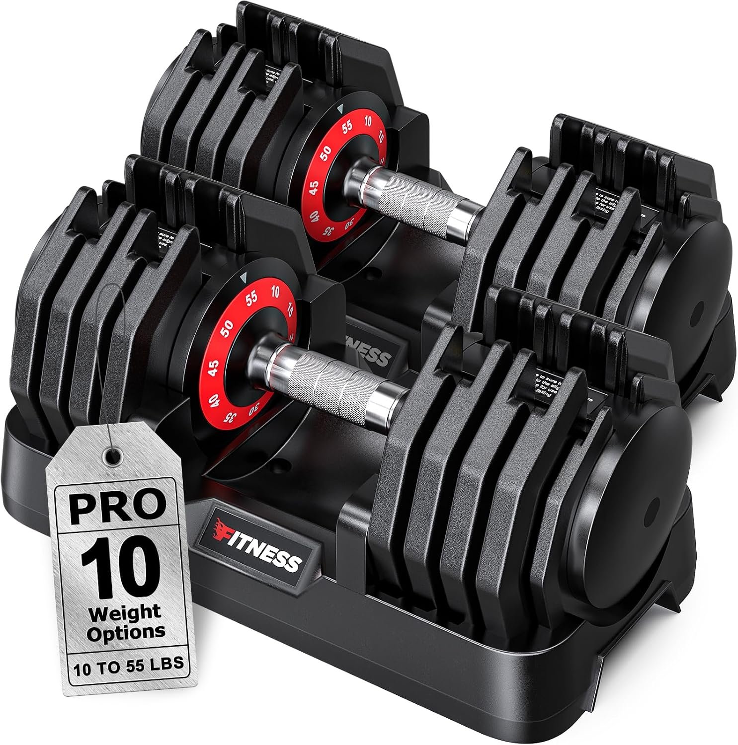 Rendpas Adjustable Dumbbell Set for Home Gym Strength Training | 25/55/80LB Pair, 10-in-1/16-in-1 Weight Set, 1-Sec Quick Adjust, Non-Slip Knurled Grip, Dual-Lock Safety, Space-Saving Tray