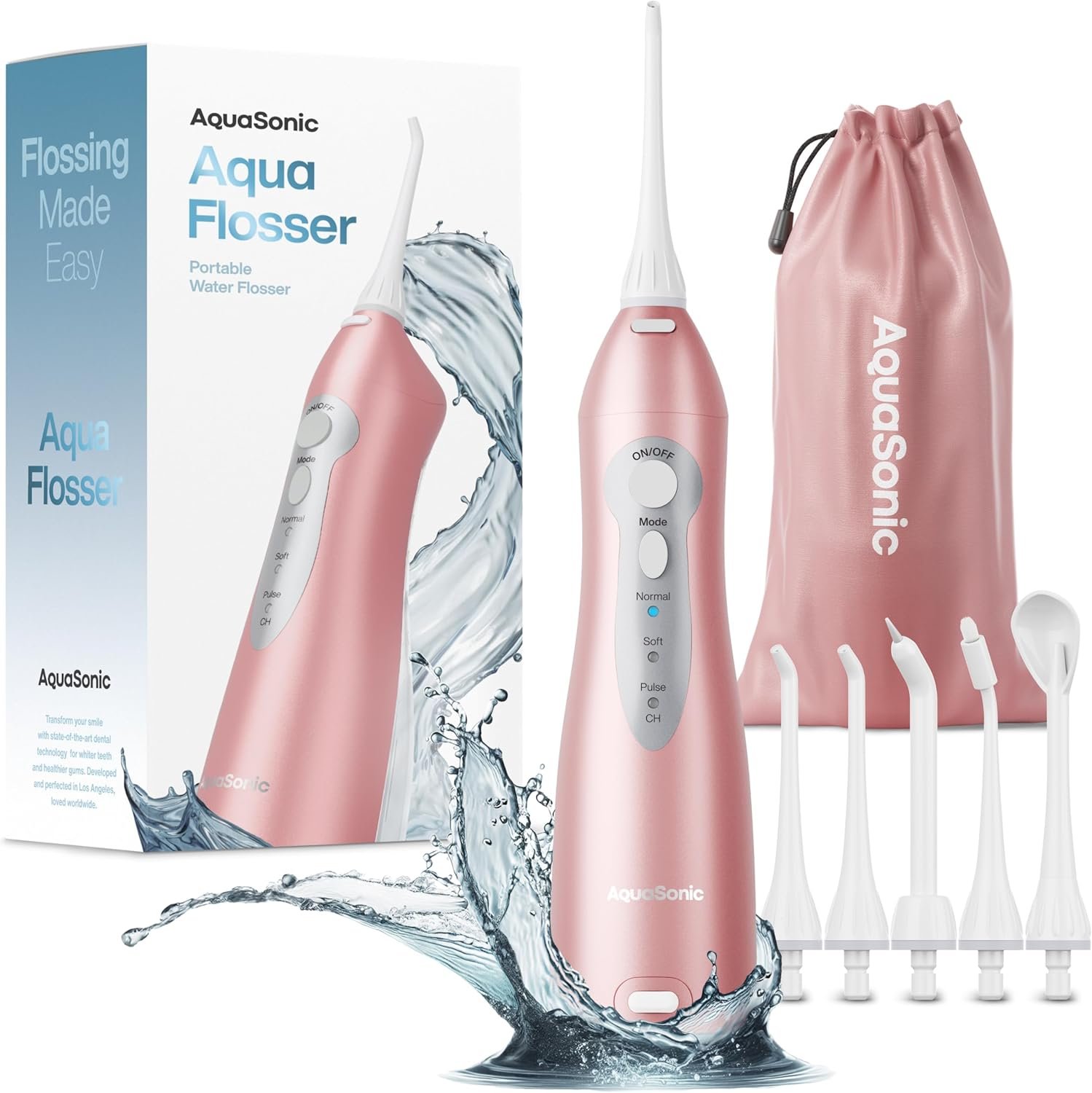 AquaSonic Water Flosser – Cordless Rechargeable Water Flossers for Teeth Cleaning – Waterproof Aqua Flosser, Portable Oral Irrigator for Dental Cleaning with 5 Jet Tips – Braces Home Travel