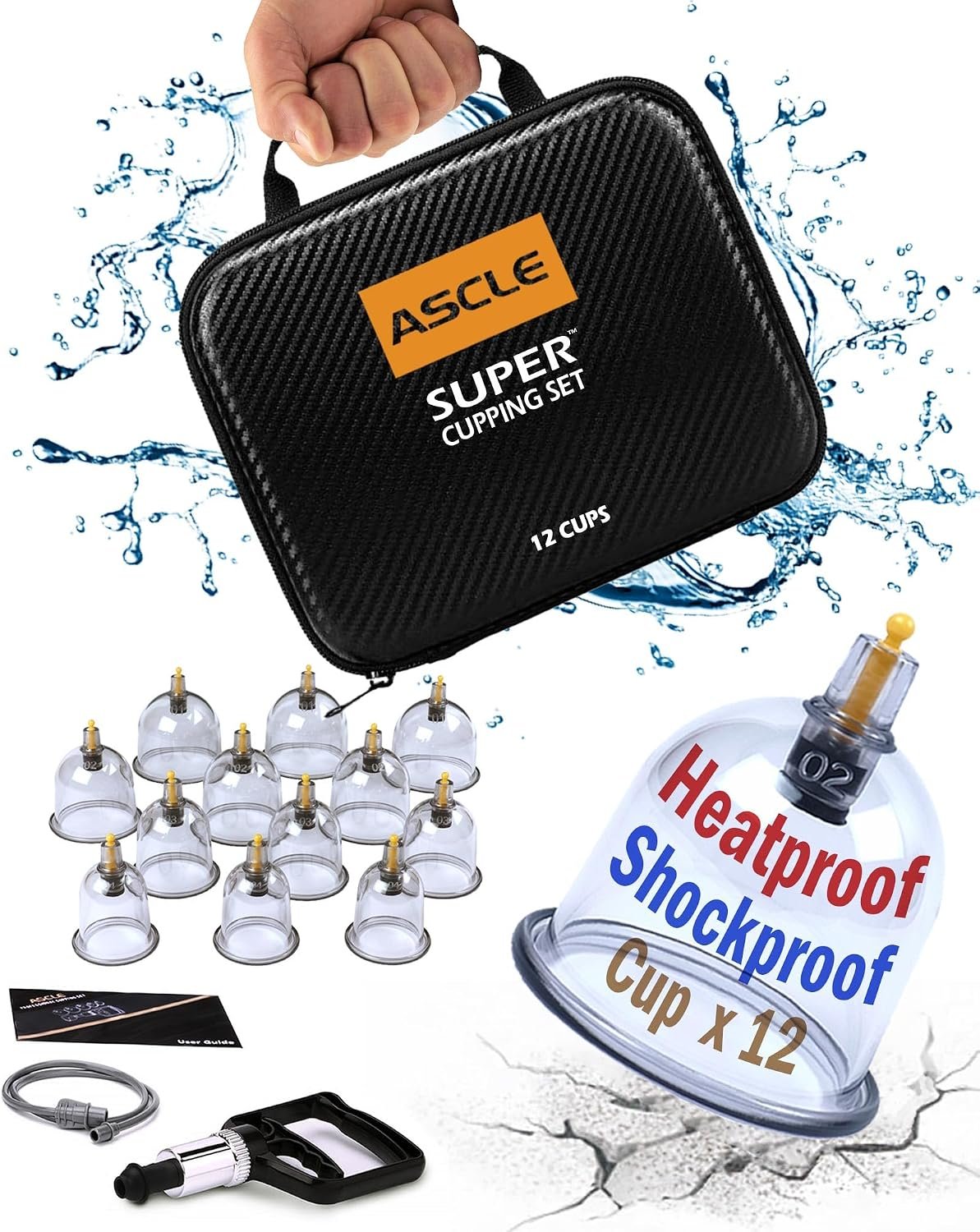 Super Cupping Set, Shockproof Heatproof Cups, Carrying Case (12-Cup) | Boiling Water Safe & 7-ft Drop-Tested Massage Cups, Water-Resistant Shockproof Carrying Case, for Professional/Athlete/Home