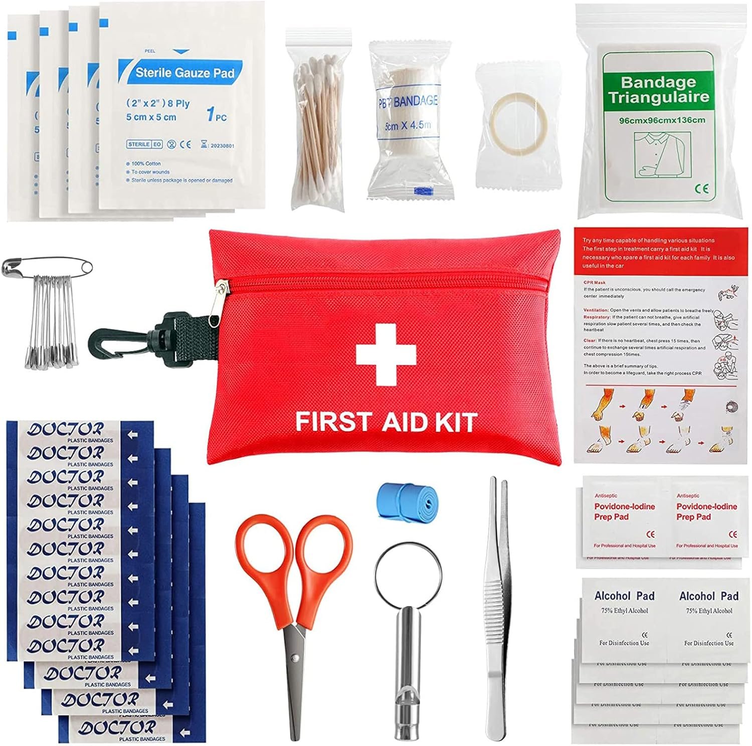 First Aid Kit – 97 Piece – Small Travel First Aid Kit, Ideal for Cars, Schools, Sports, Homes, Travel, Camping, Hiking