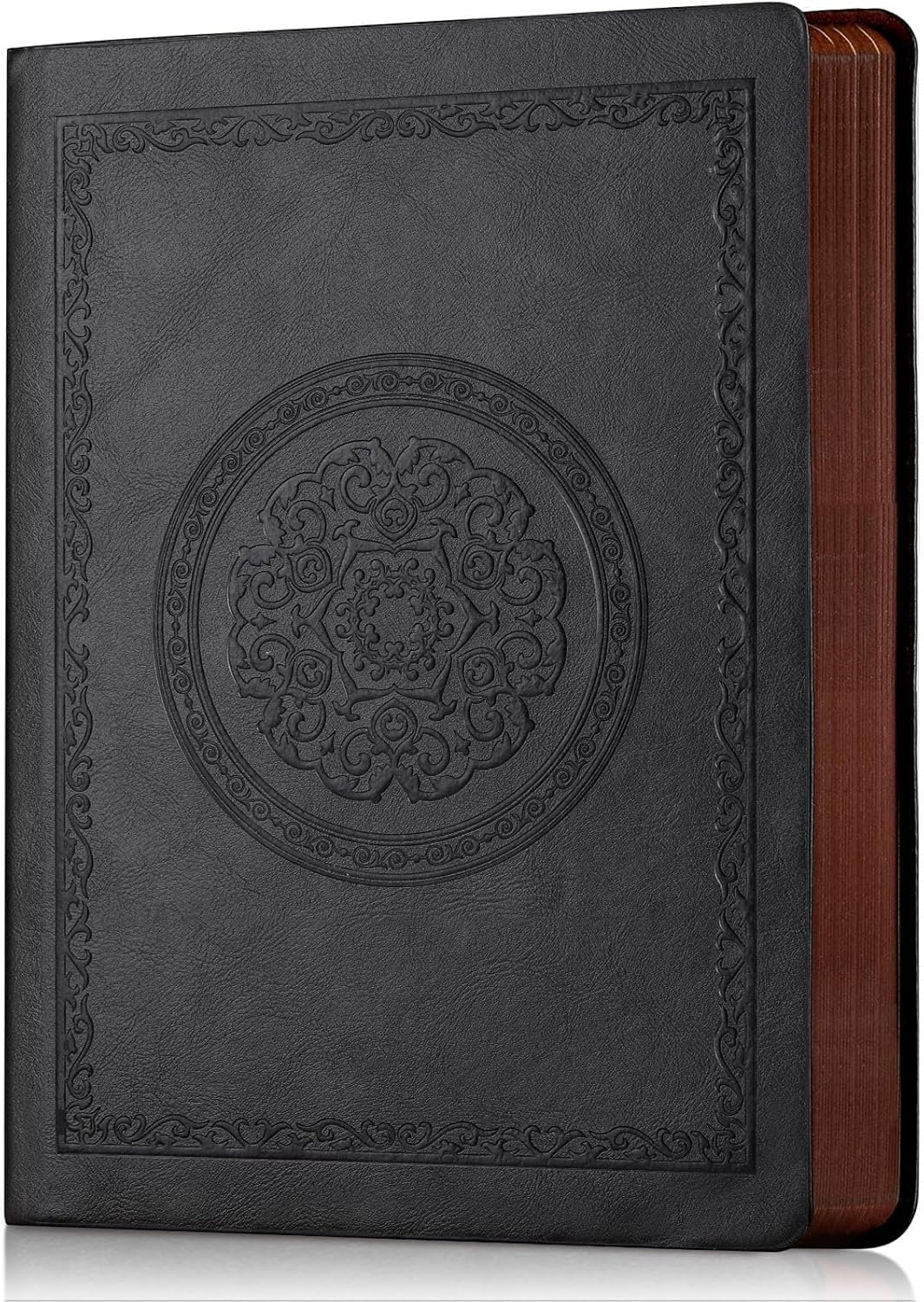 Fetinar Lined Journal Notebook, A5, 300 Pages, Vintage Faux Leather, Black | Embossed softcover, 5.7 x 8.3 in, acid-free ruled pages for writing, journaling, work, school, travel, and business