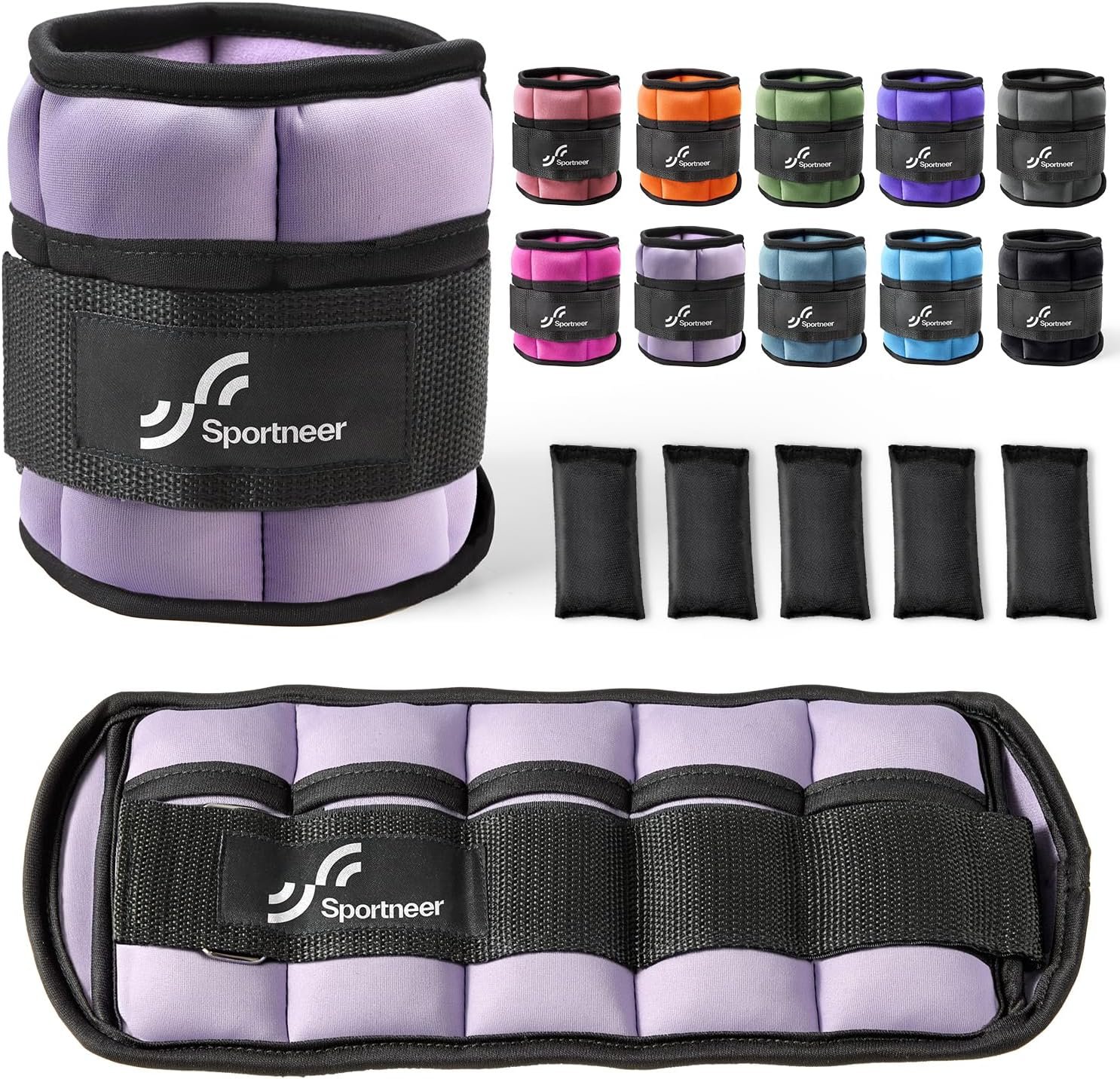 Sportneer Adjustable Ankle Weights, 2-10 lb per Pair, Removable Weights | Soft neoprene for women and men. Adjusts from 1-5 lb each for walking, running, Pilates, home workouts, physical therapy.