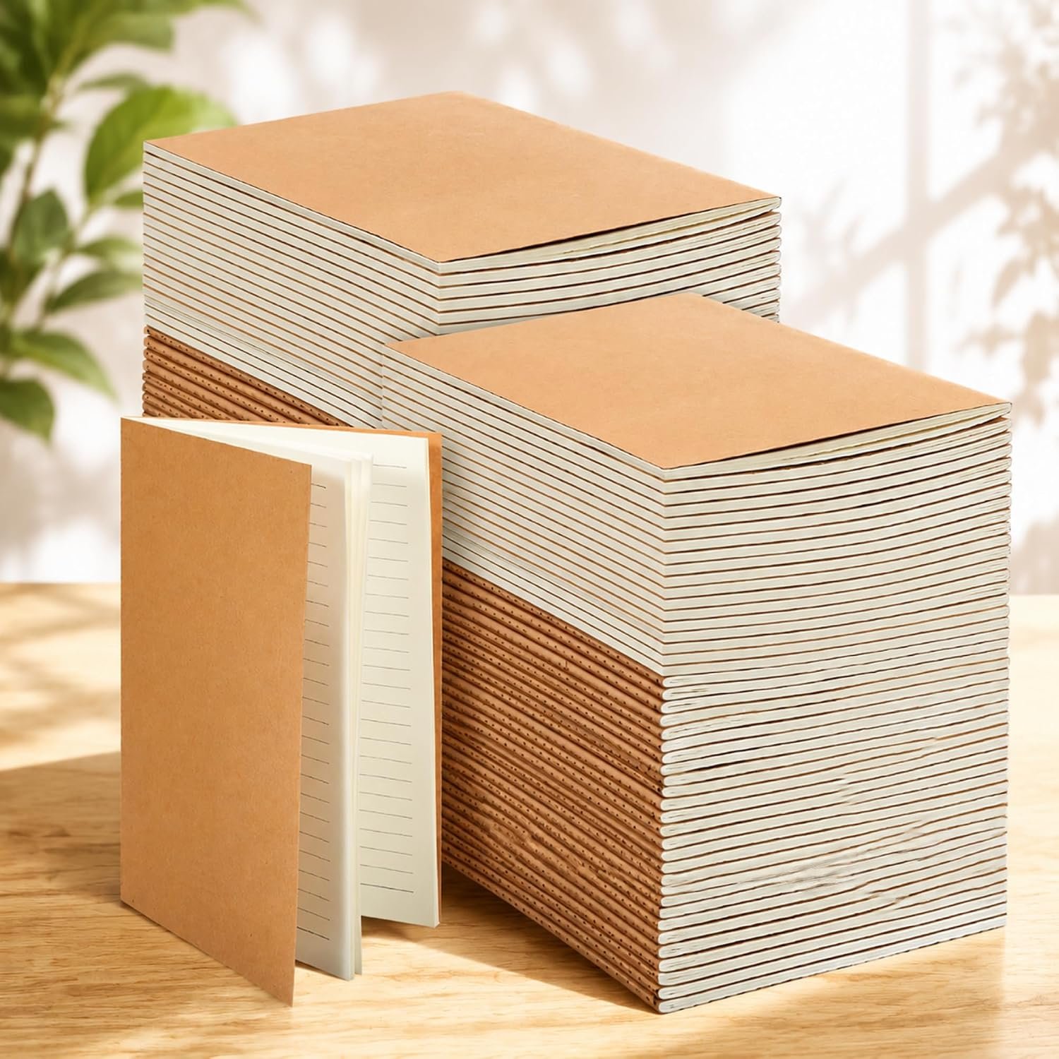 100 Pcs Journals Notebooks Bulk – Kraft Softcover A5 Small Notebooks 5.5 Inch x 8.3 Inch Notepads with 60 Page 30 Sheet for Writing Sketch Travel Office Supplies(Brown,Lined)