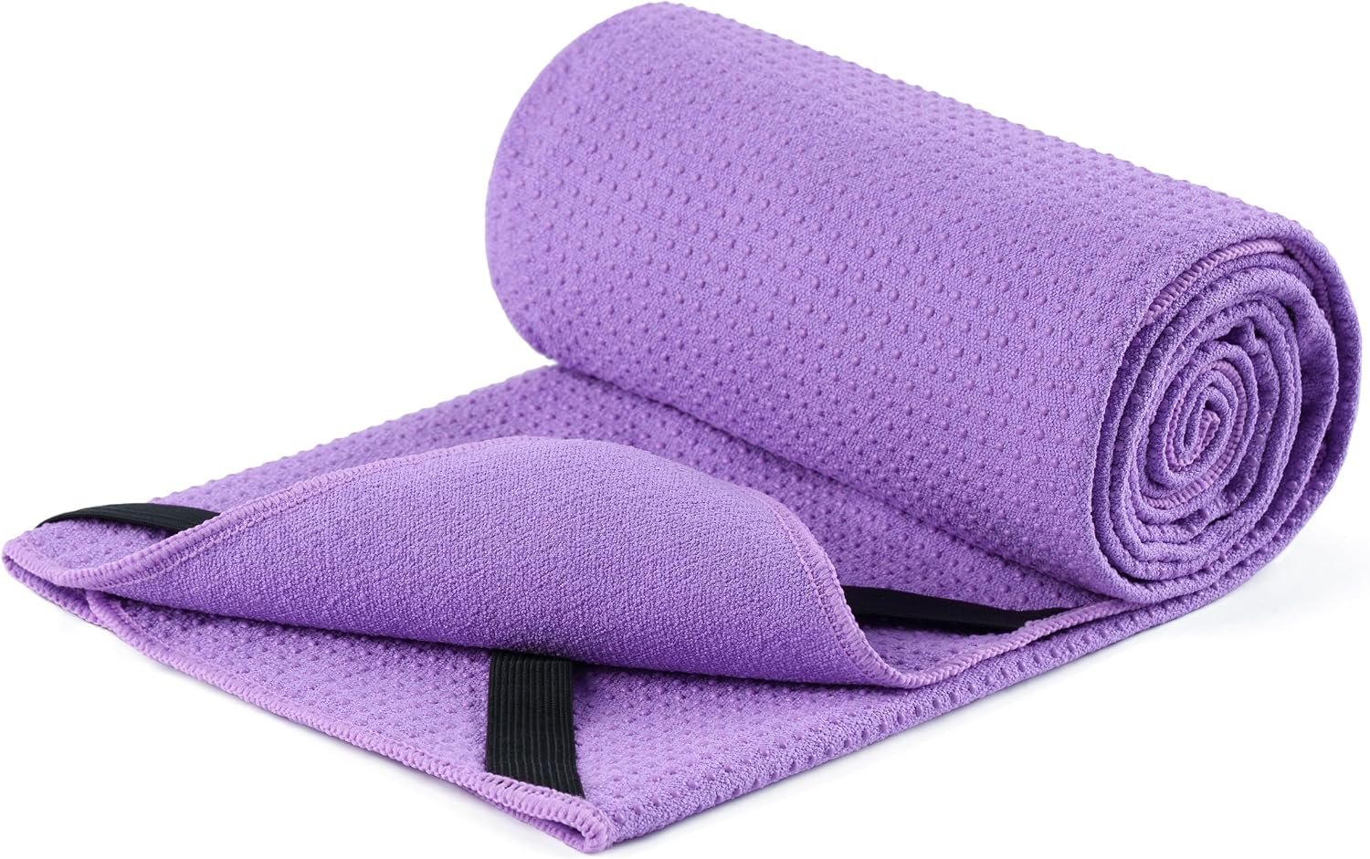 MICROFI Microfiber Hot Yoga Towel Mat, 24 x 72 inches, with Non-Slip Silicone Grip, Secure Fit Elastic Straps (Purple)