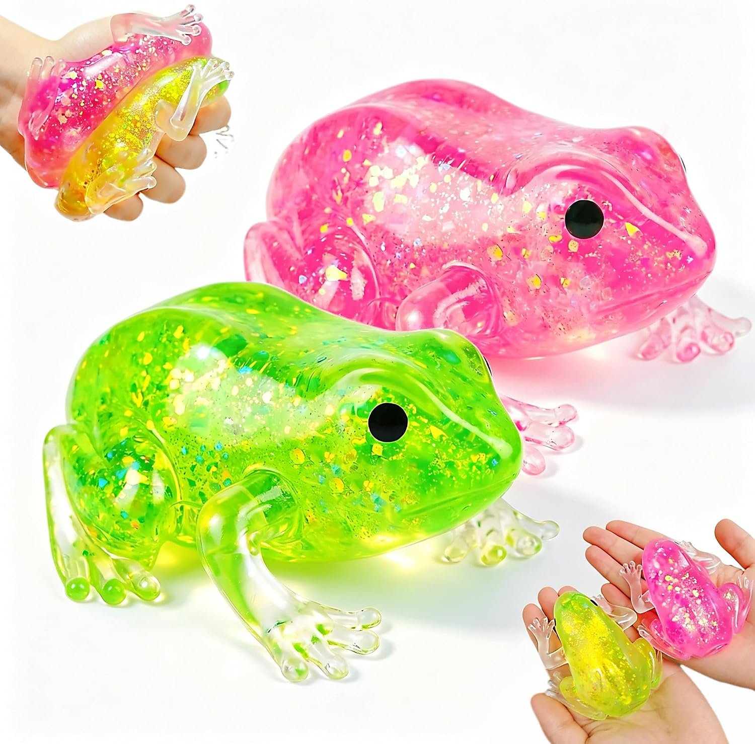 2 Pack Squishy Frog Stress Ball, Collectible Figurines & Desk Decor | Garden Decoration Miniature Figurines Room Small Table Decoration for Adults & Anxiety Relief, Party Favors & Birthday Gifts
