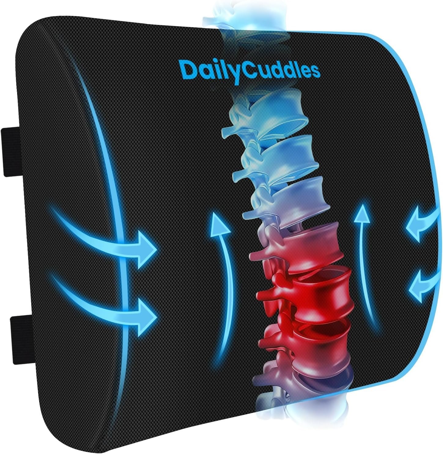 Lumbar Support Pillow, Ergonomic Back Cushion for Office Chair, Black/Large | Memory Foam Back Pillow with Adjustable Strap for Long-Hour Sitting , Gaming Chair, Back Support for Pain Relief