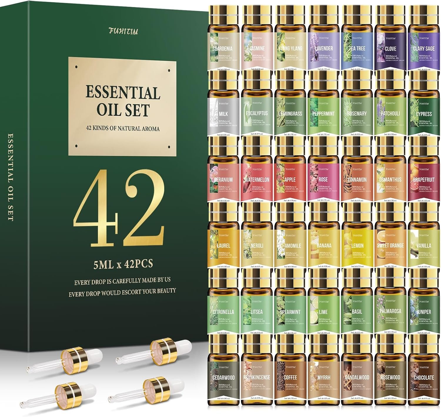 FUHITIM Essential Oil Set, Premium Essential Oils Gift Set 42×5 ML (0.17oz) | DIY Candle and Soap Making, Aromatherapy Essential Oils