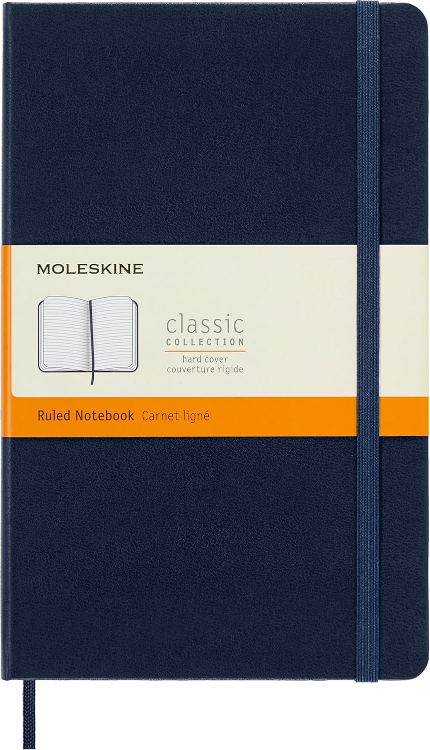 Moleskine Classic Notebook, Large, Ruled, Sapphire Blue, Hard Cover (5 x 8.25)