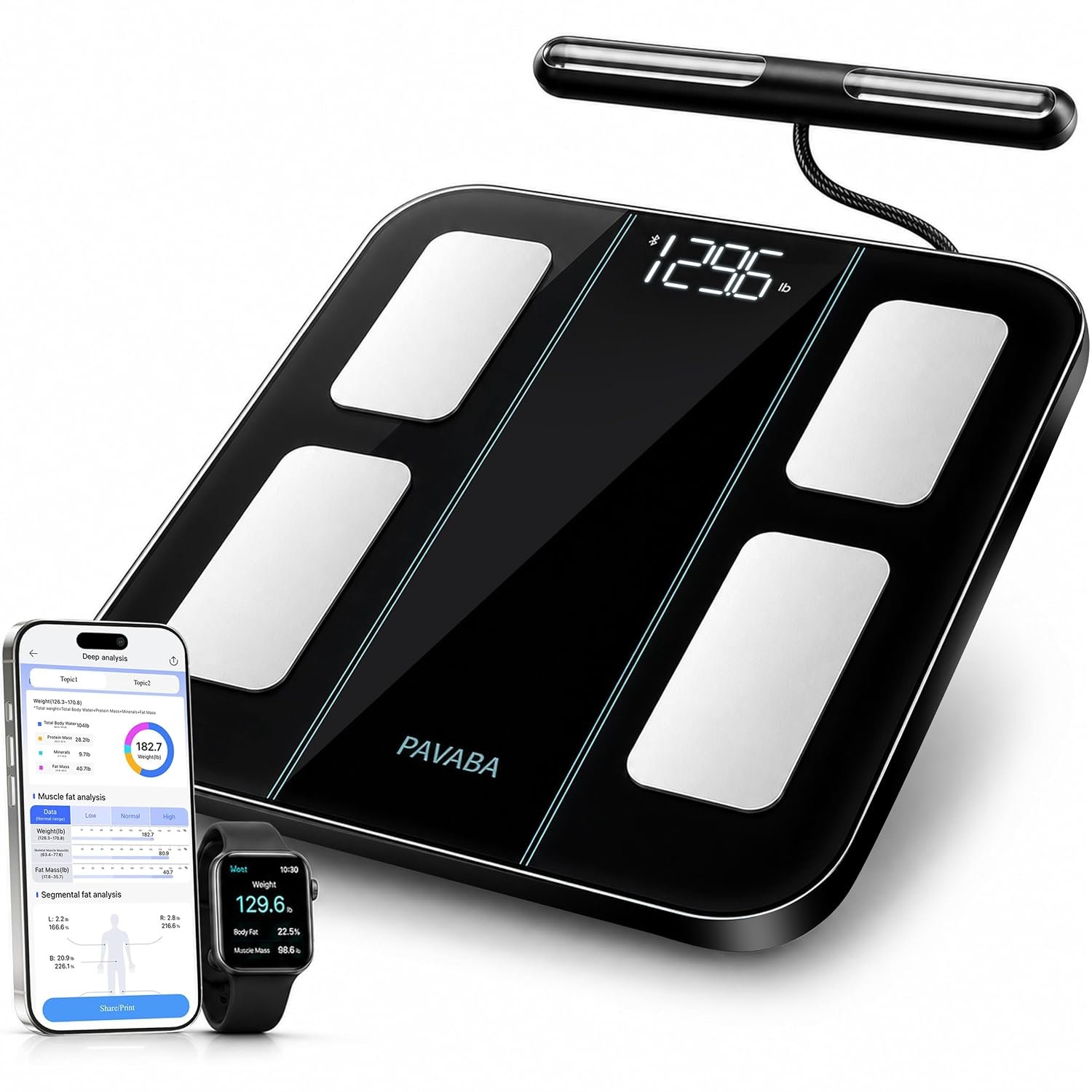 8-Electrode Smart Scale with Handle, Body Fat & Composition Scale | 57 health metrics, BMI & muscle mass analyzer, 400 lb capacity, Bluetooth sync, visceral tracking